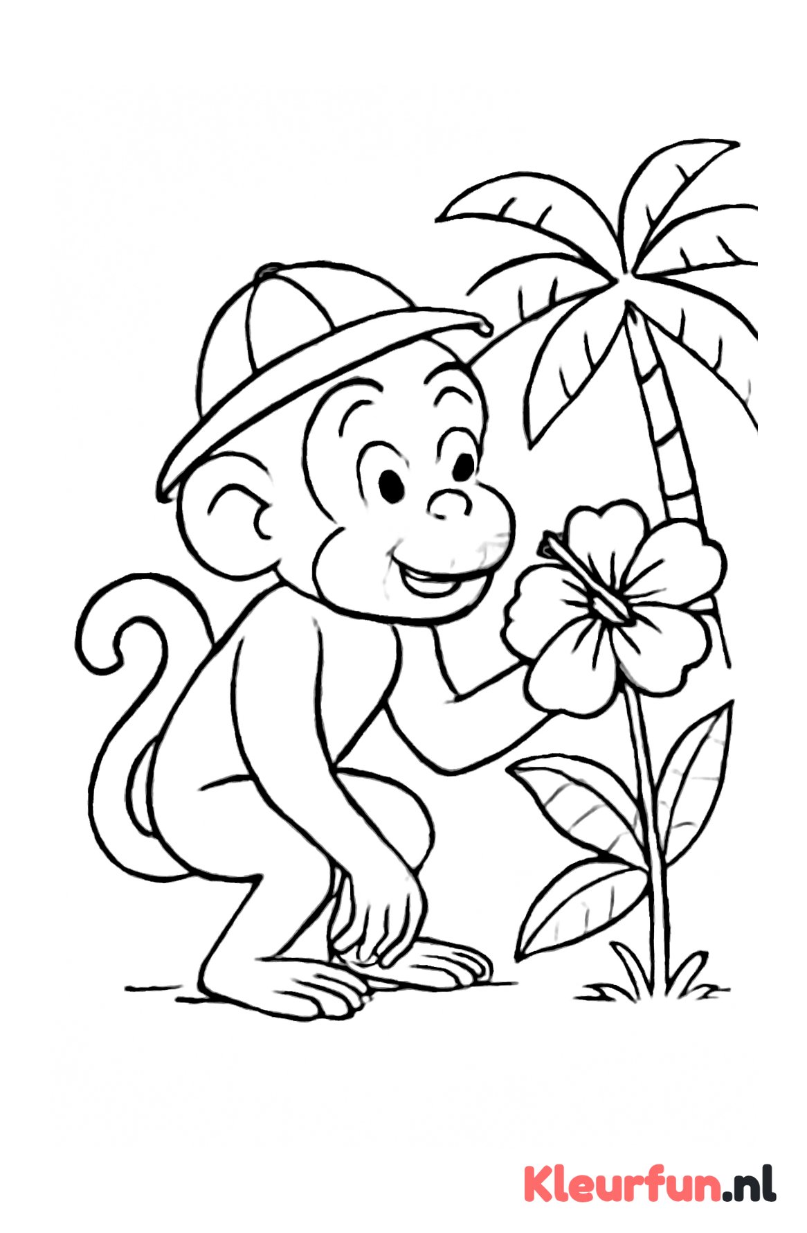 Aap met tropische bloem