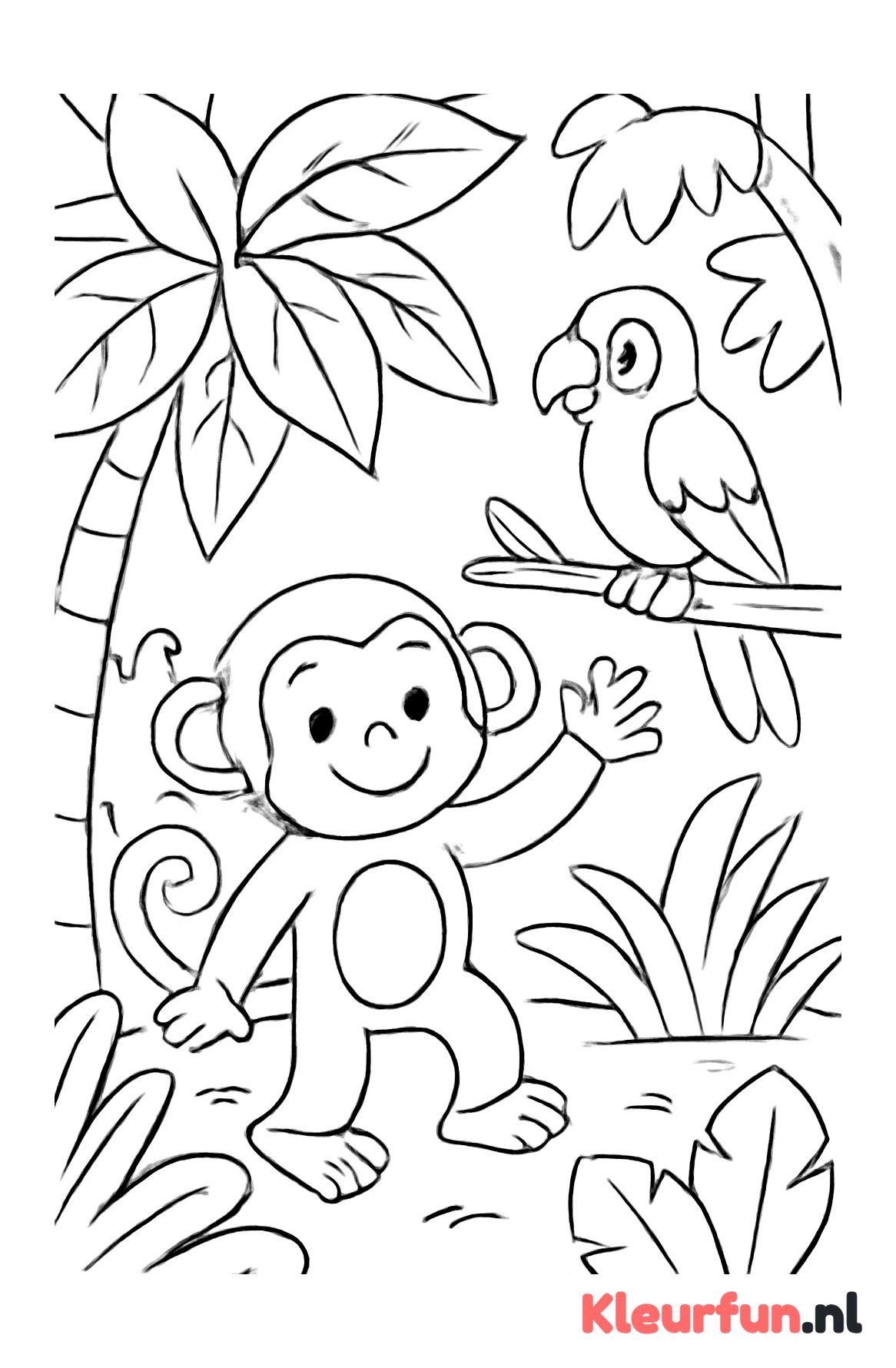 Aap en papegaai in de jungle