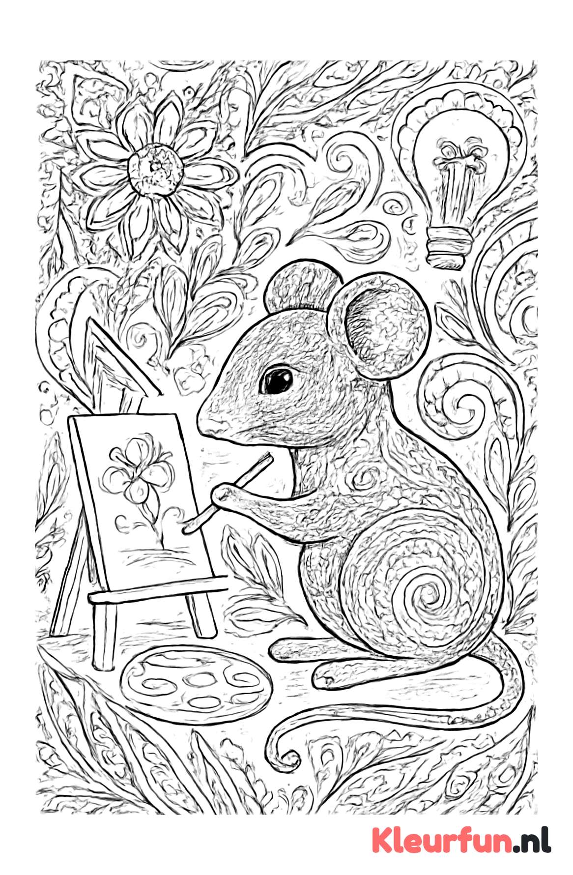 Muis aan het kunstwerk maken