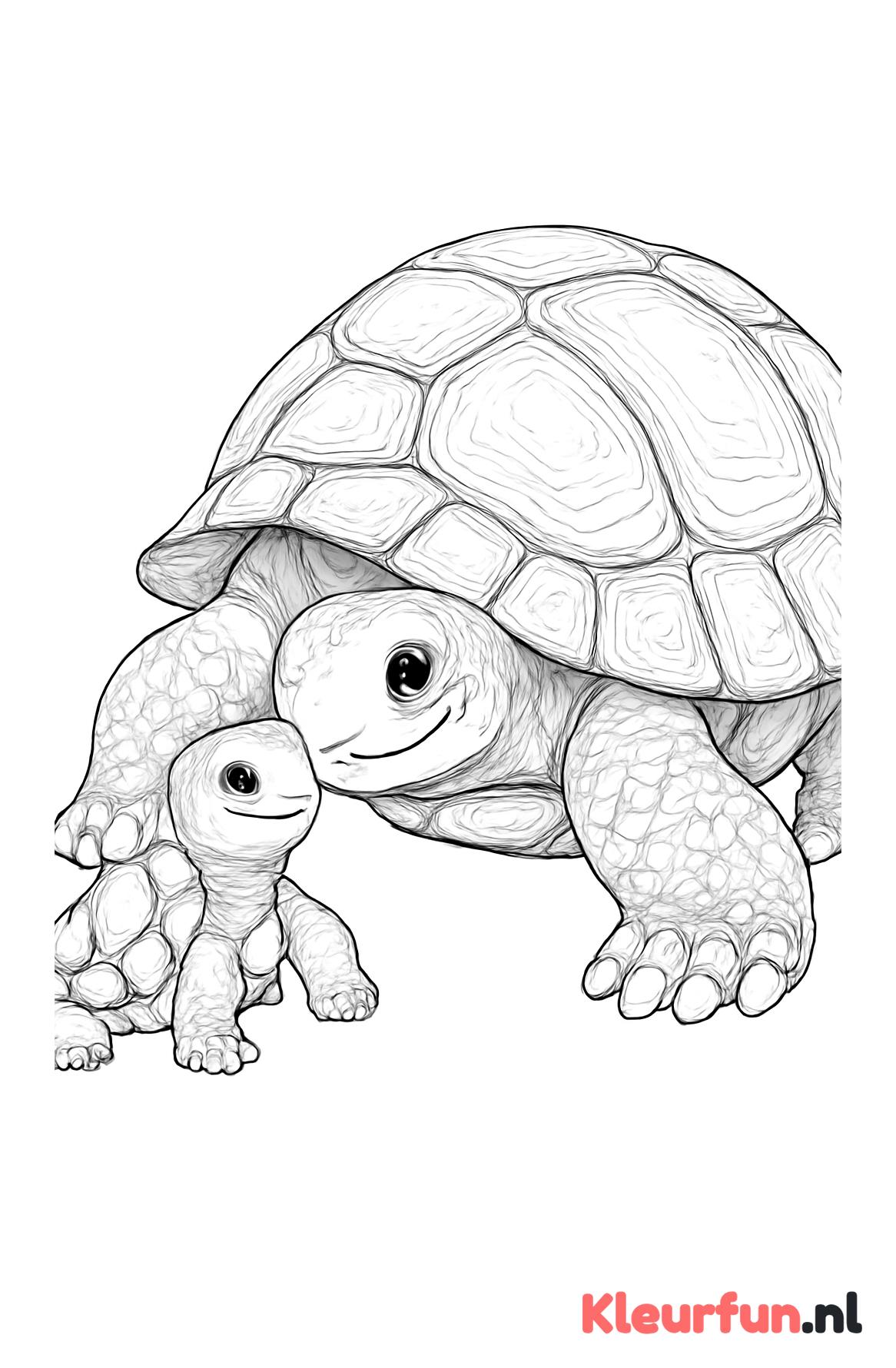Baby schildpad met moeder