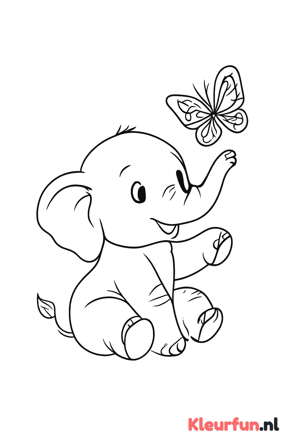 Baby olifant speelt met vlinder