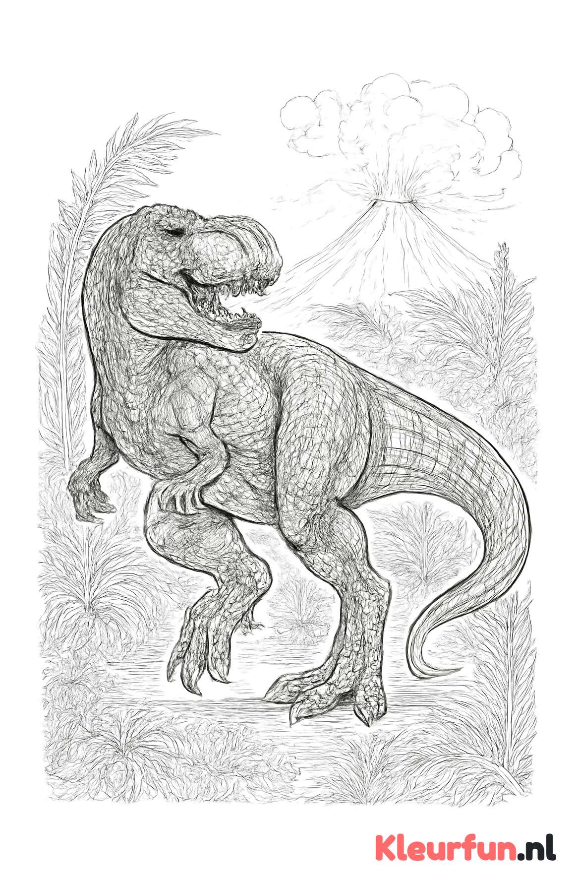 Bewegende T-Rex met vulkaanomgeving