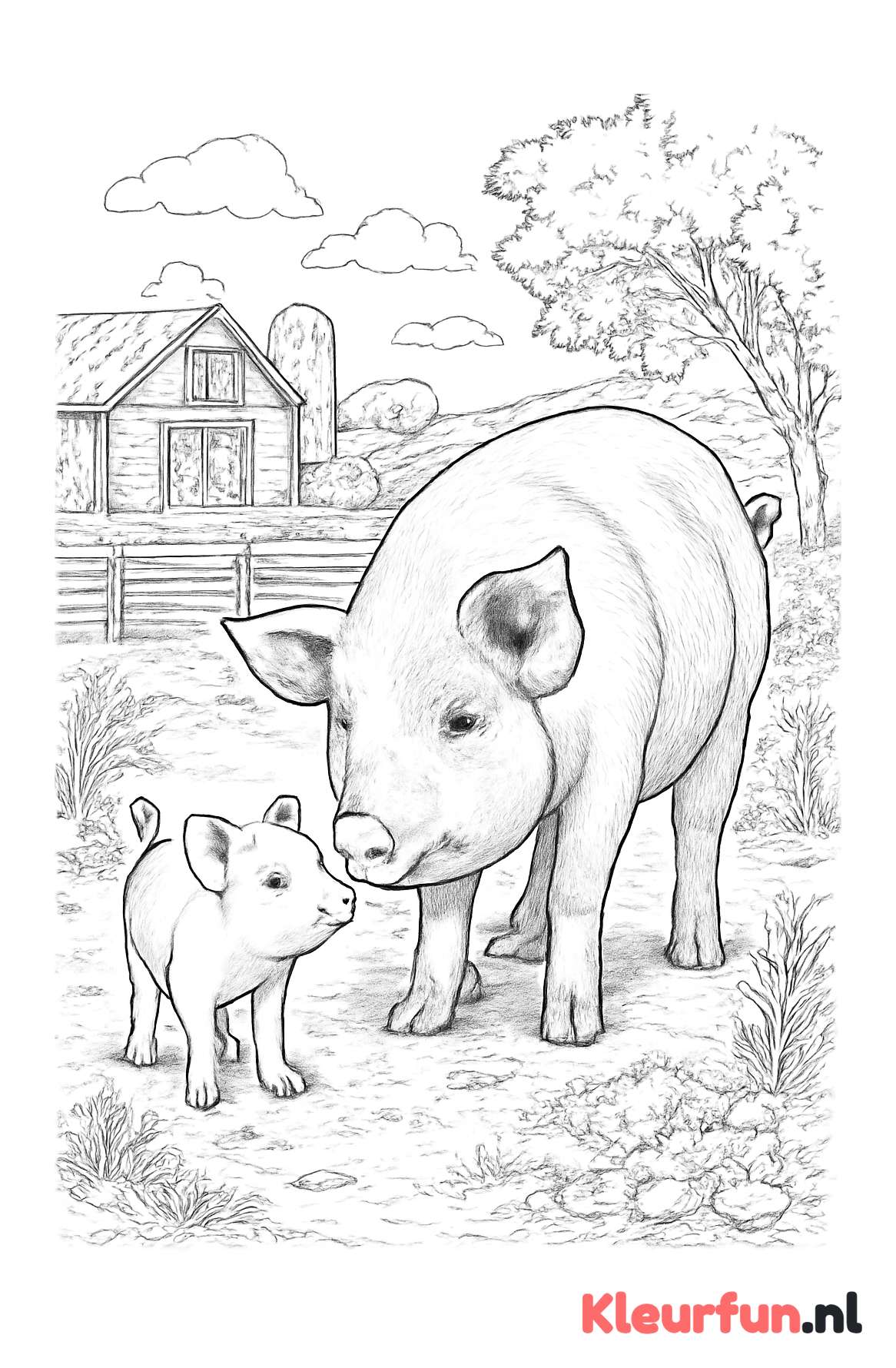 Biggetje met moeder op de boerderij