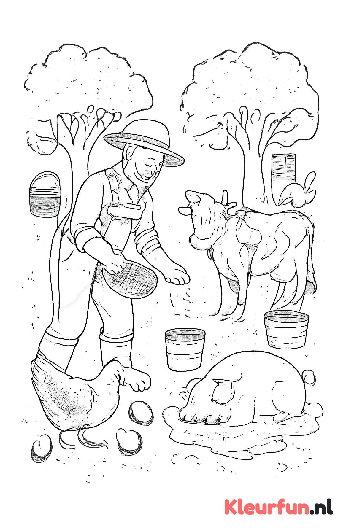 Boer die dieren voedert