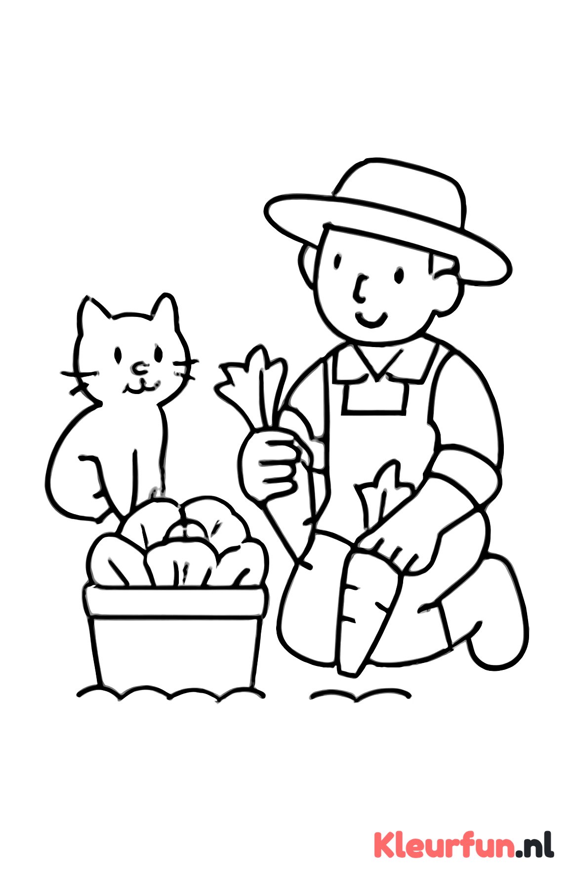 Boer met groenten en kat