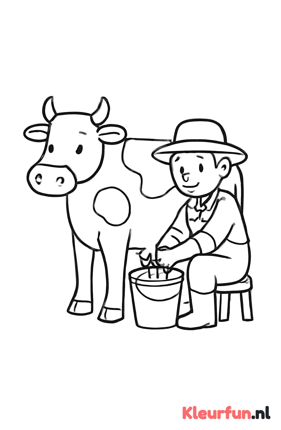 Boer melkt koe