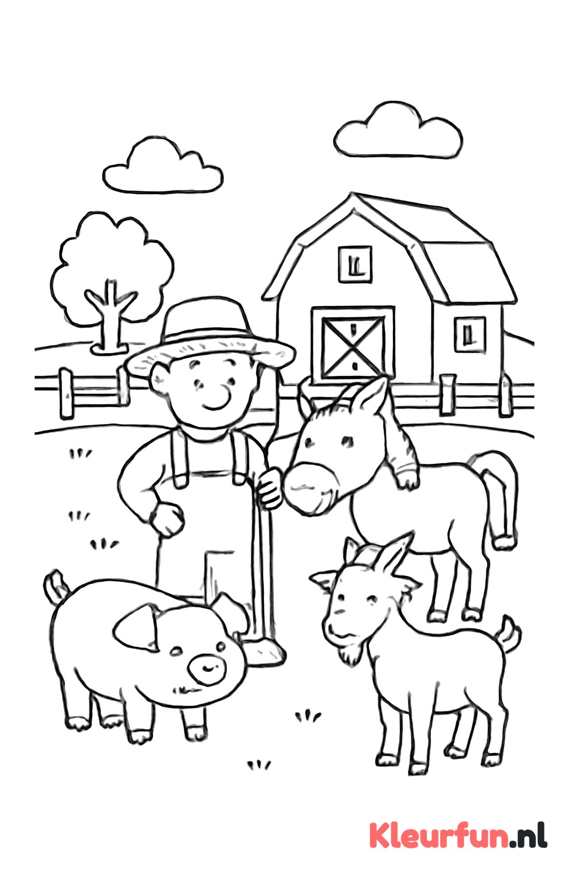Boer met varken, paard en geit