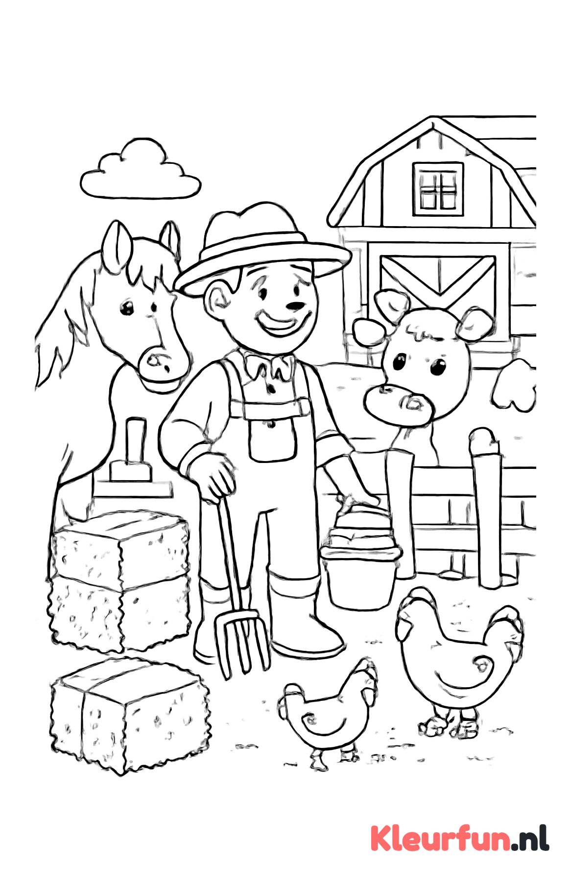 Boer verzorgt boerderijdieren