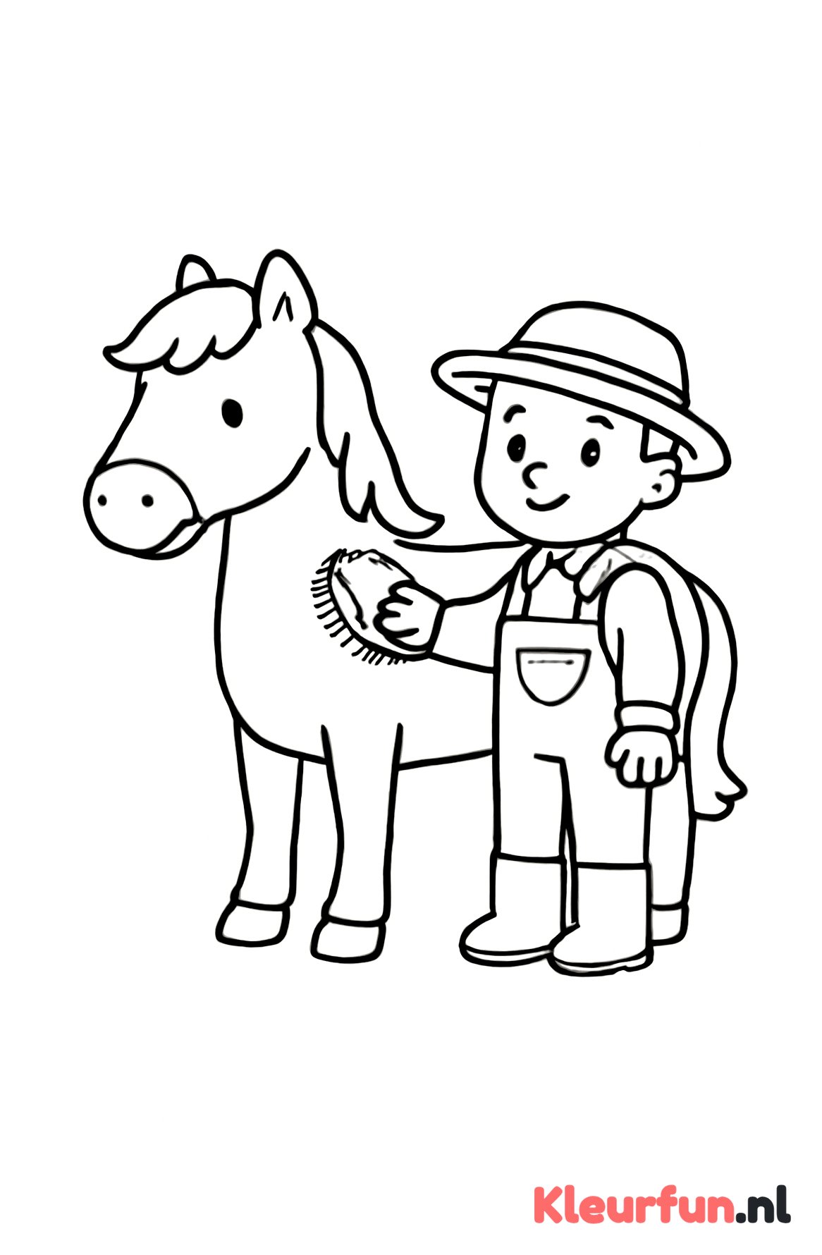 Boer verzorgt paard