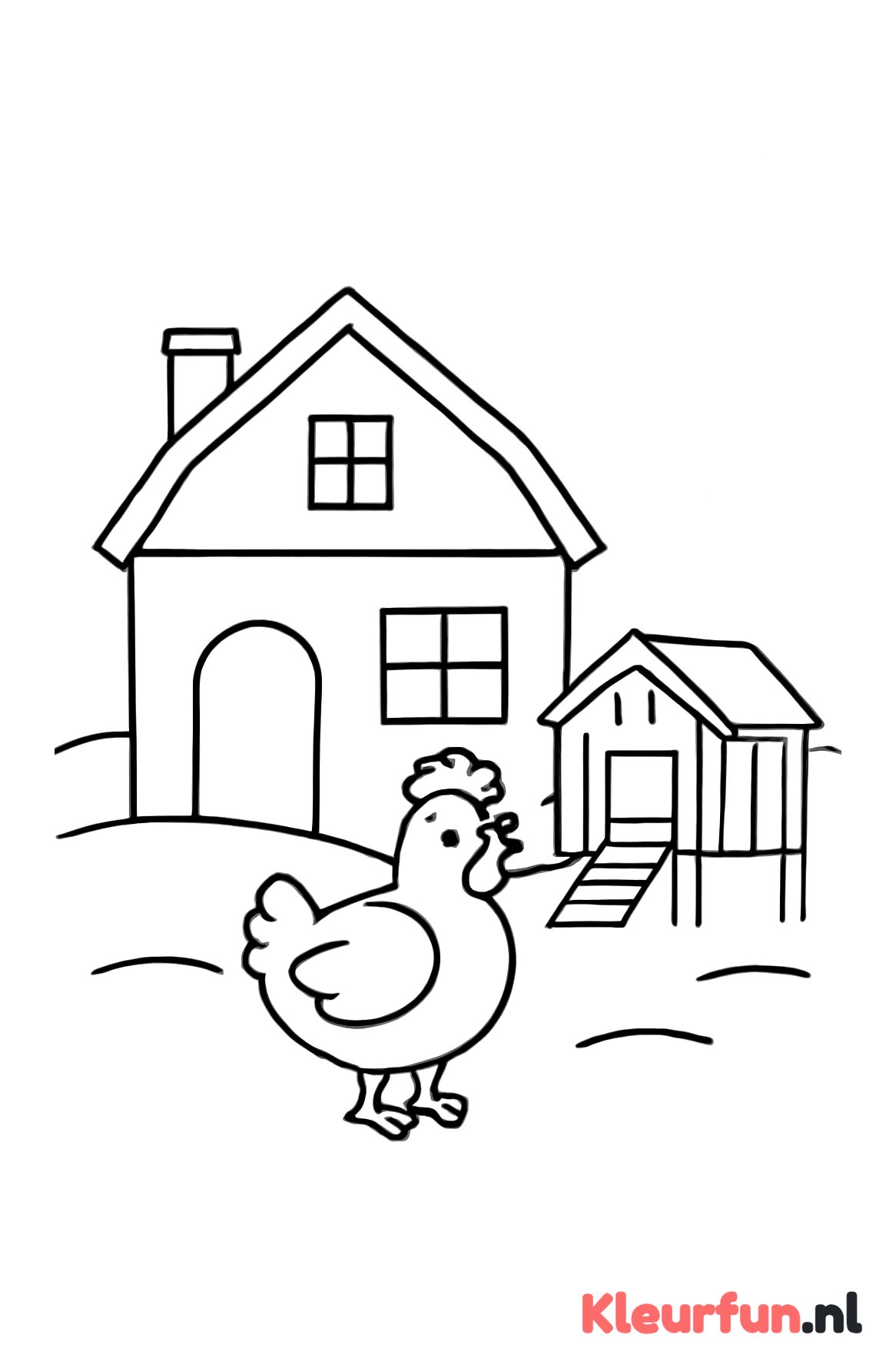Boerderijhuis en kip