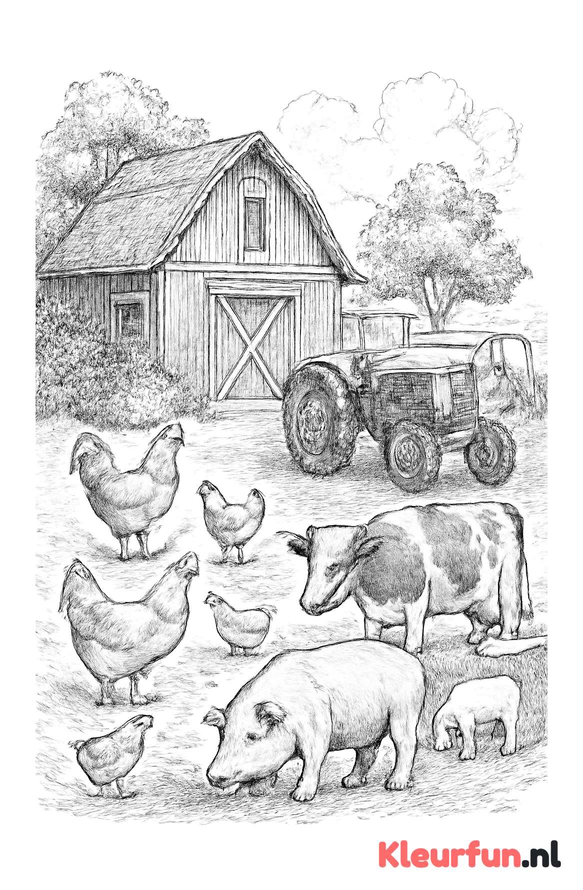Levendige Boerderijscène met Diverse Dieren