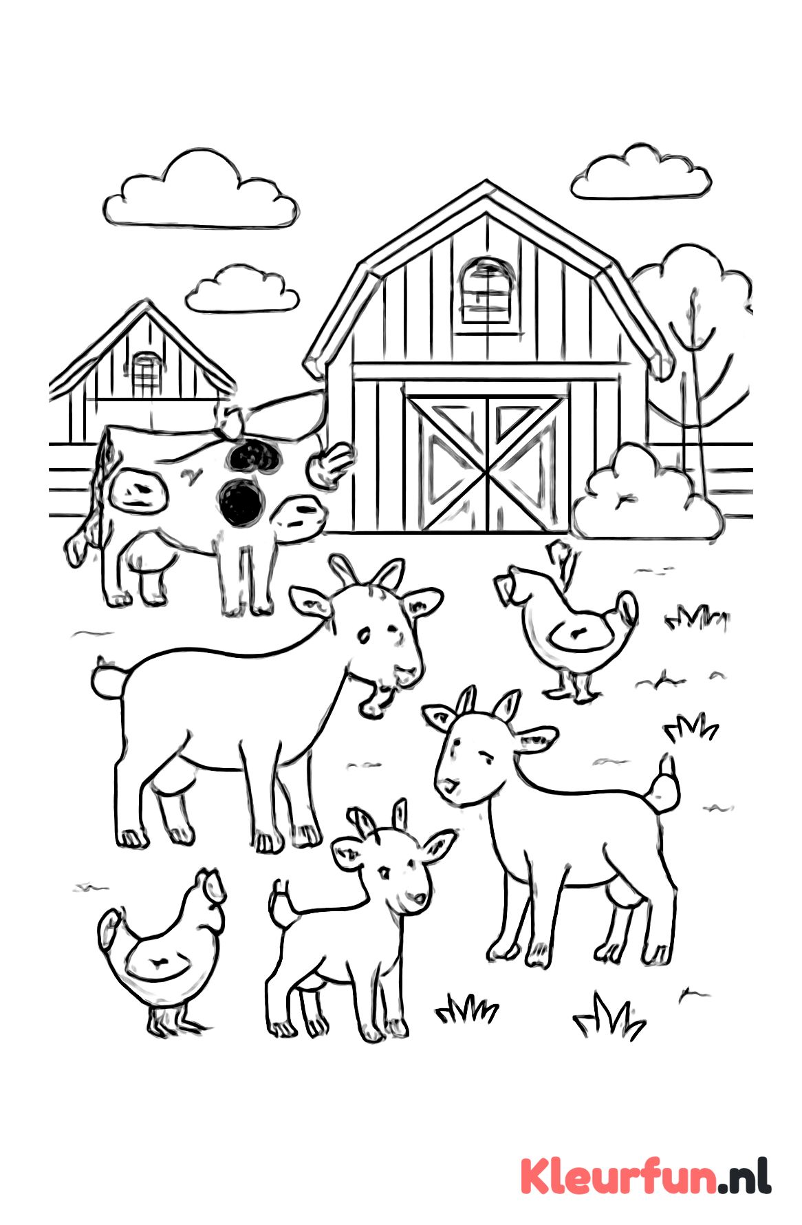 Boerderij met schuur en dieren