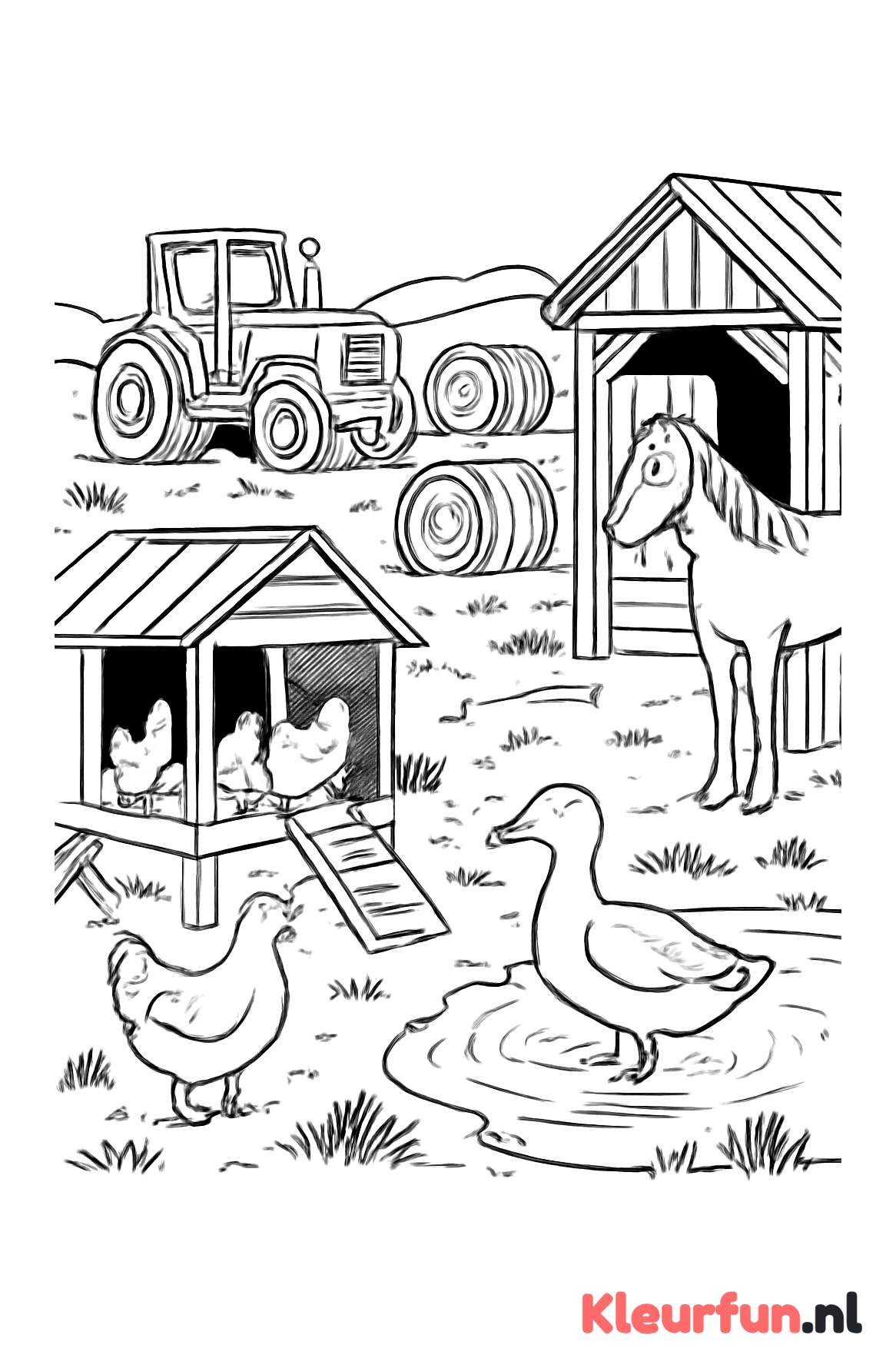 Stilleven met boerderijdieren en boerderij