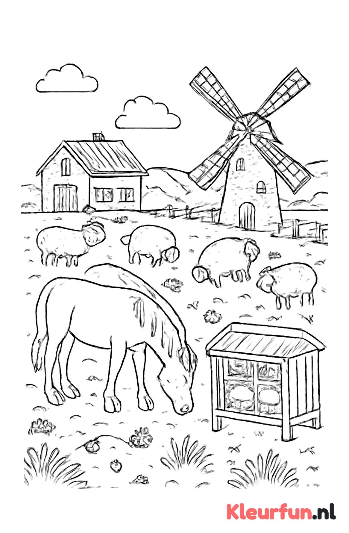 Boerderijlandschap met molen en dieren