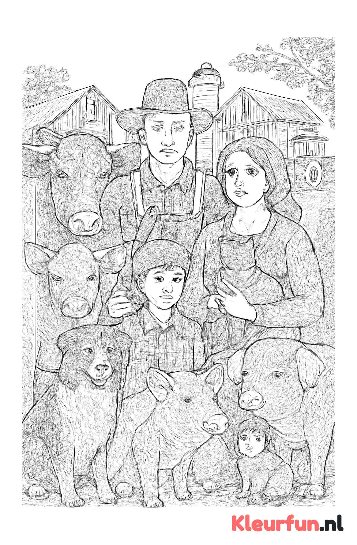 Boerenfamilie met Boerderijdieren en Tractor