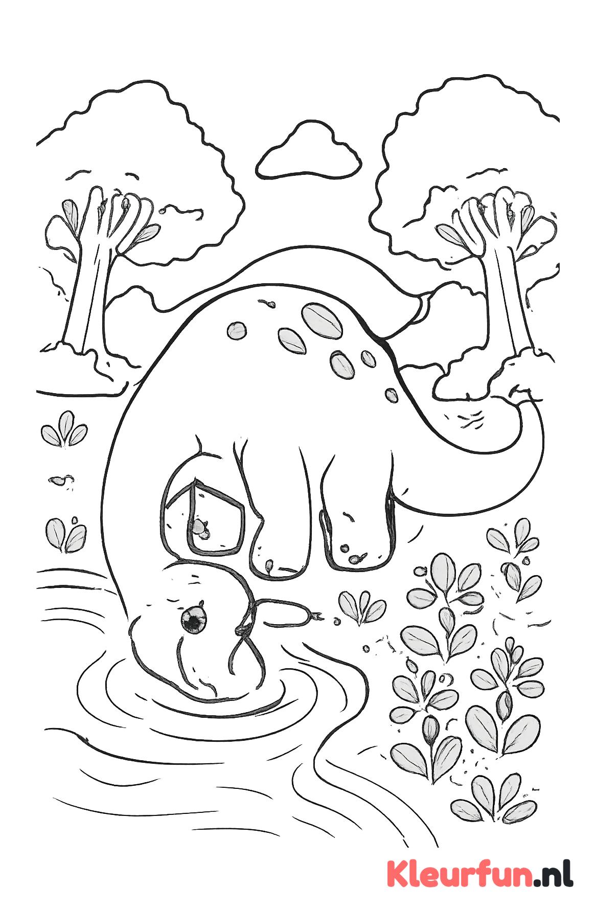 Vrolijke brontosaurus bij het water