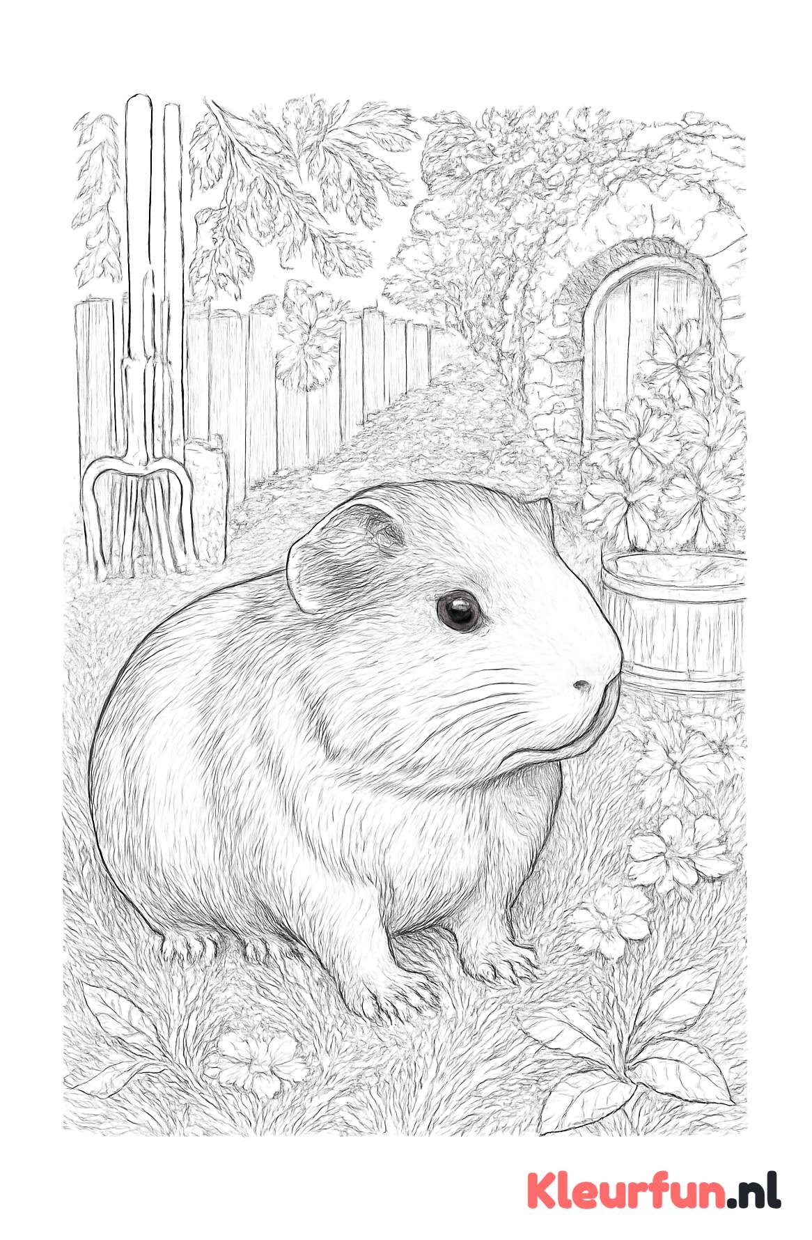 Gedetailleerde cavia in een tuin