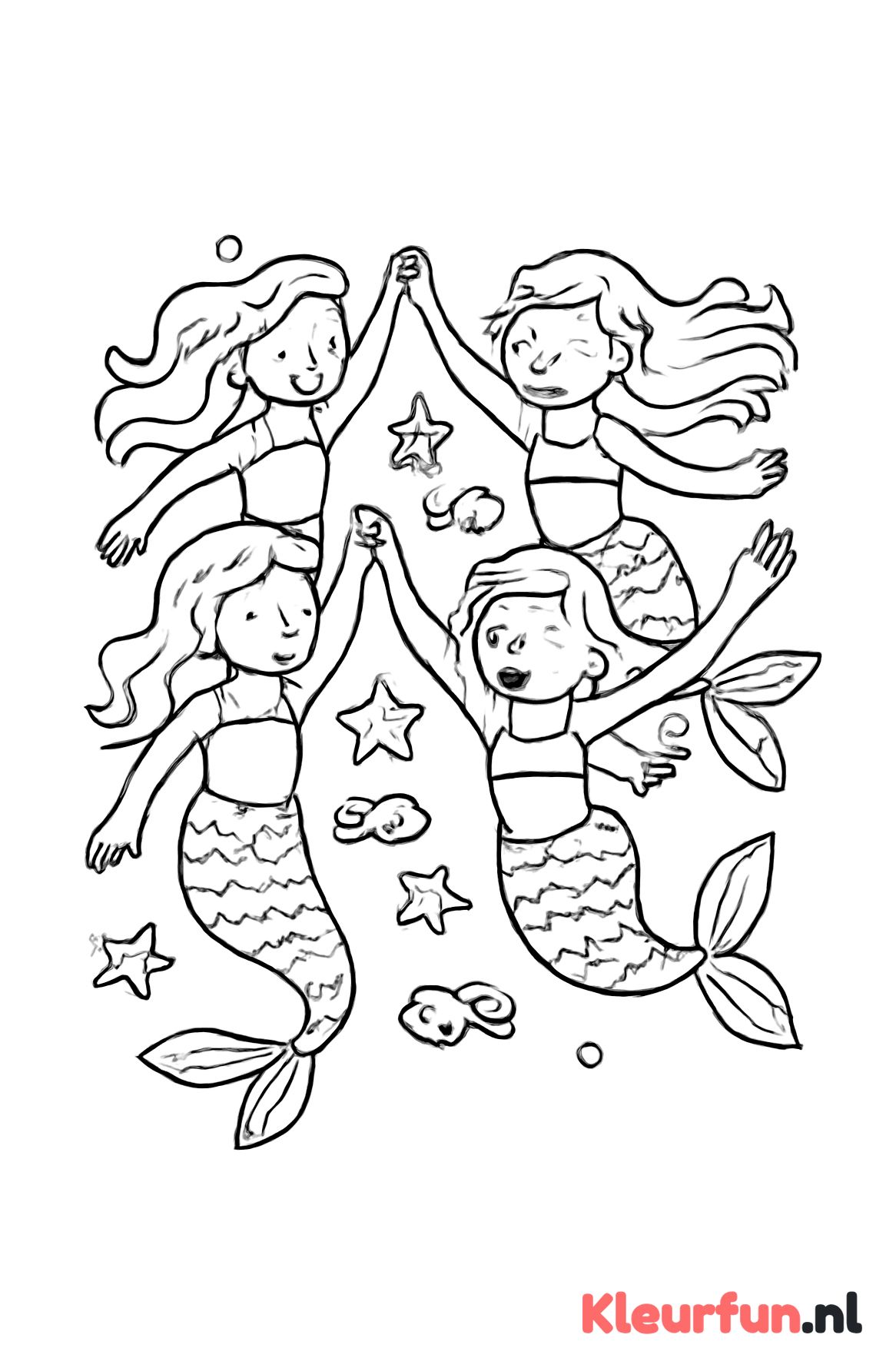 Dansende zeemeerminnen met zeesterren