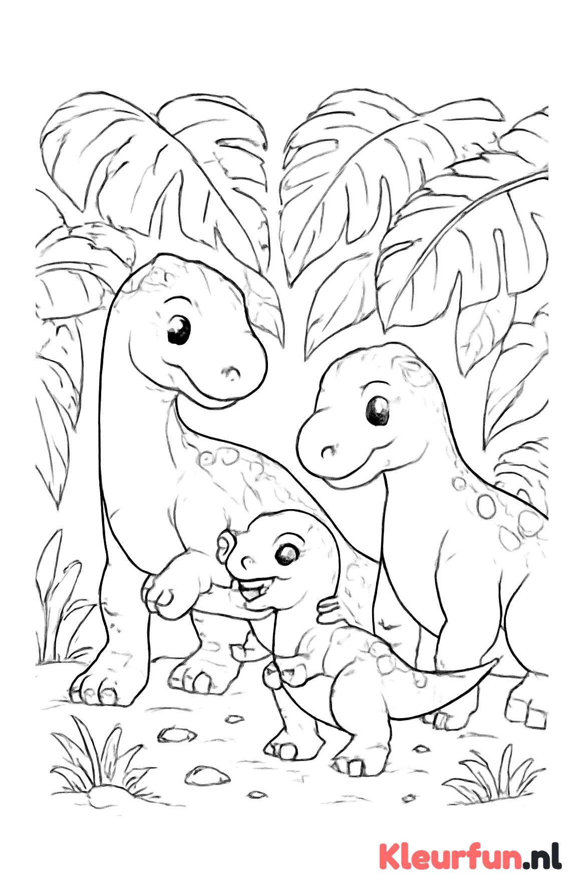 Dinosaurusfamilie met spelende baby