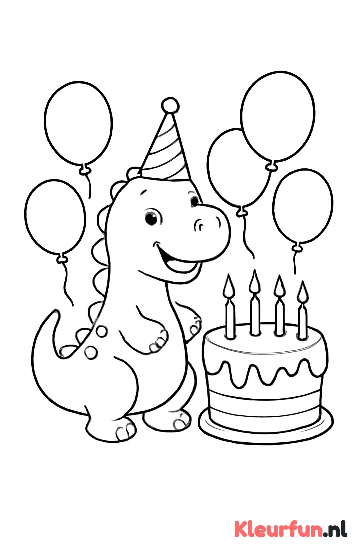 Dino met feestmuts en verjaardagstaart