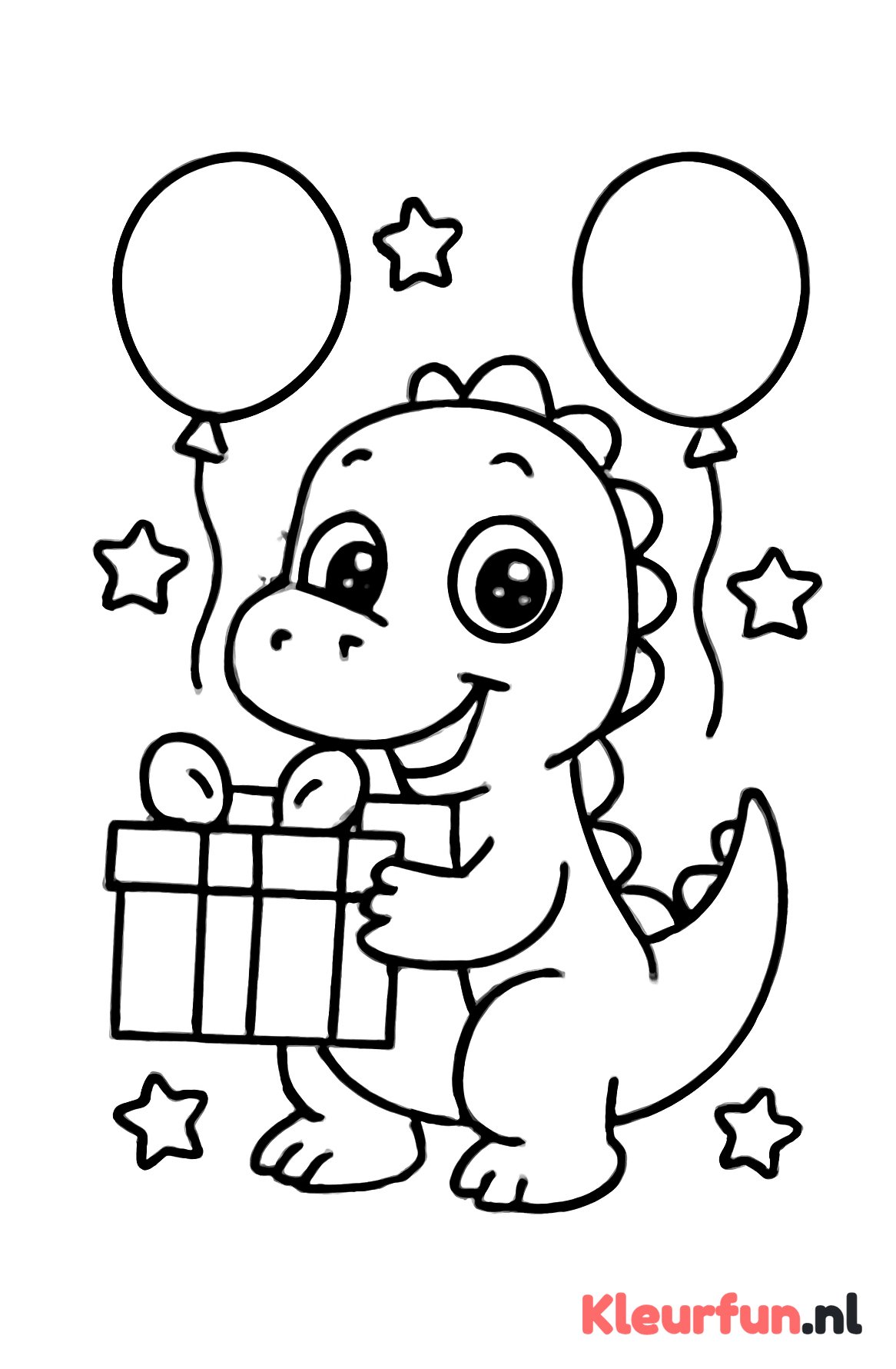 Dino met cadeau en ballonnen