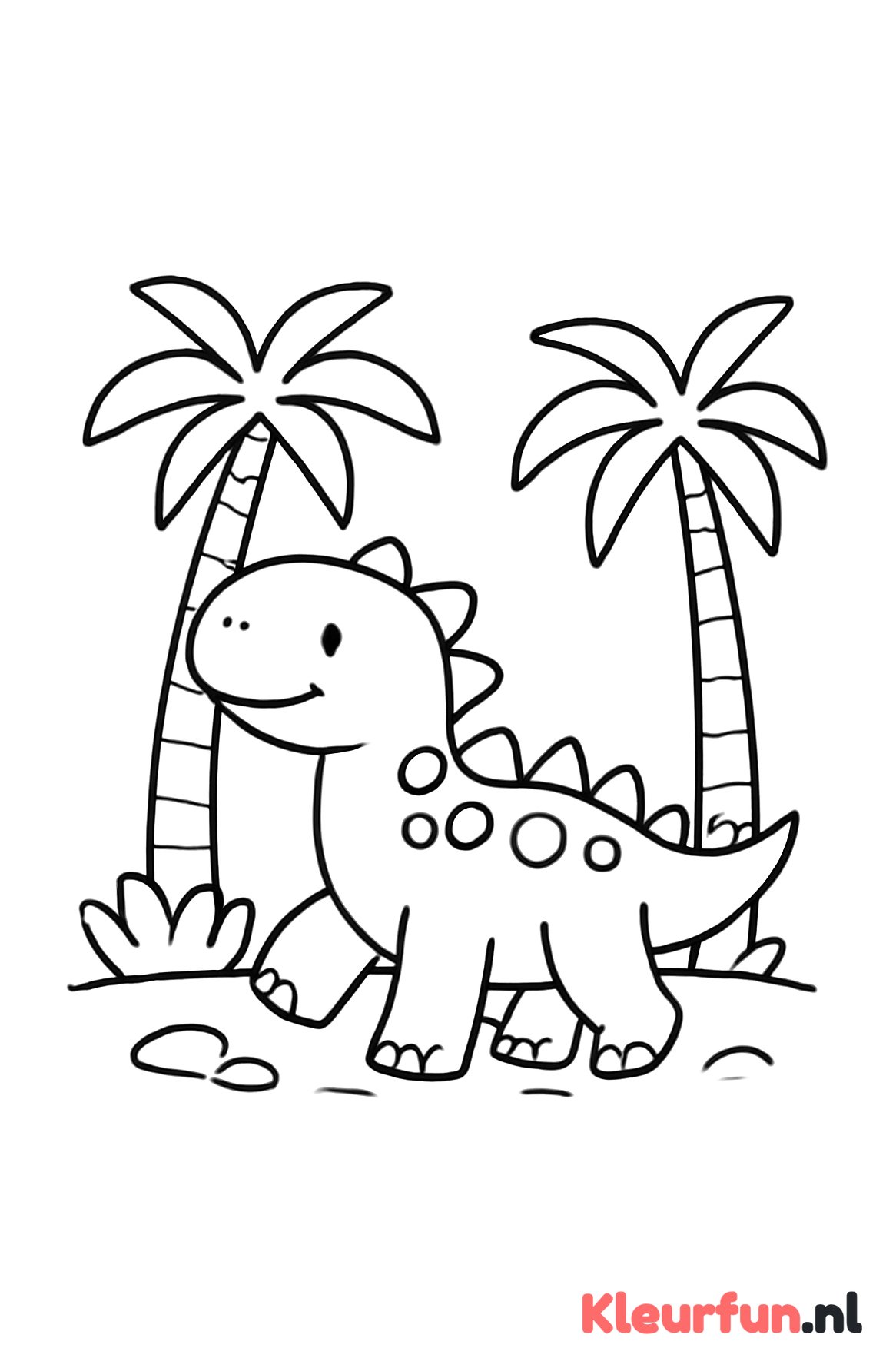 Dino rondloopt naast palmbomen