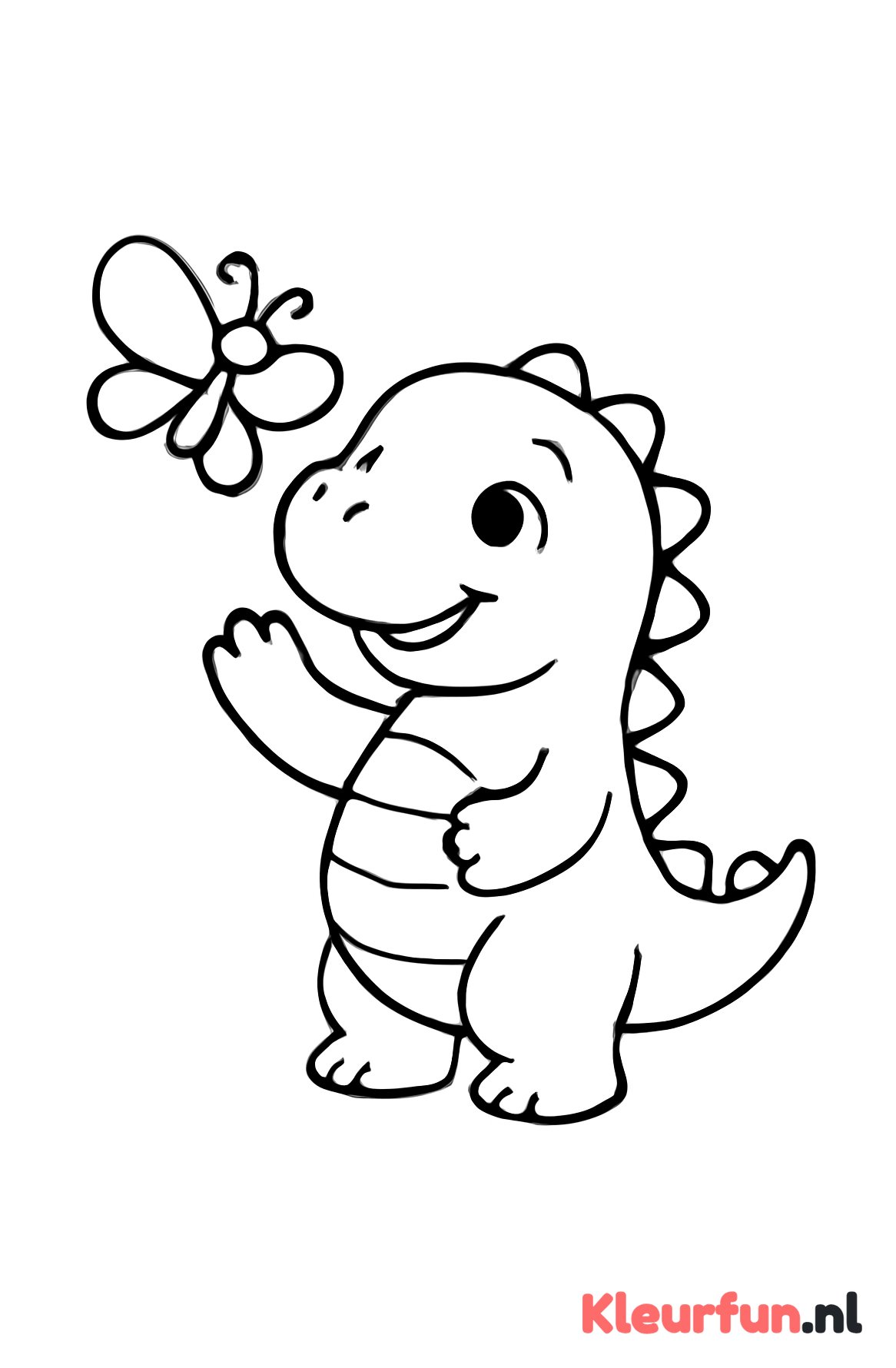 Dinosaurus speelt met vlinder