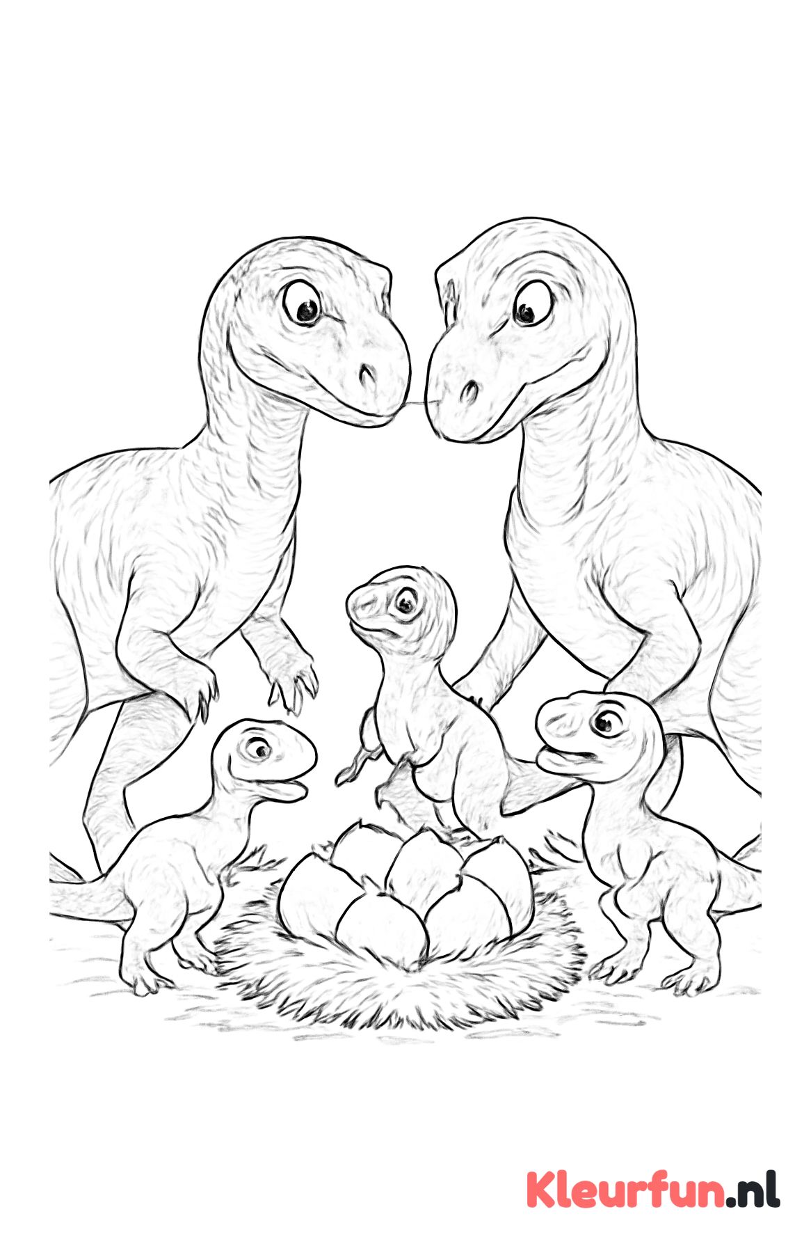 Dinofamilie bewaken nest