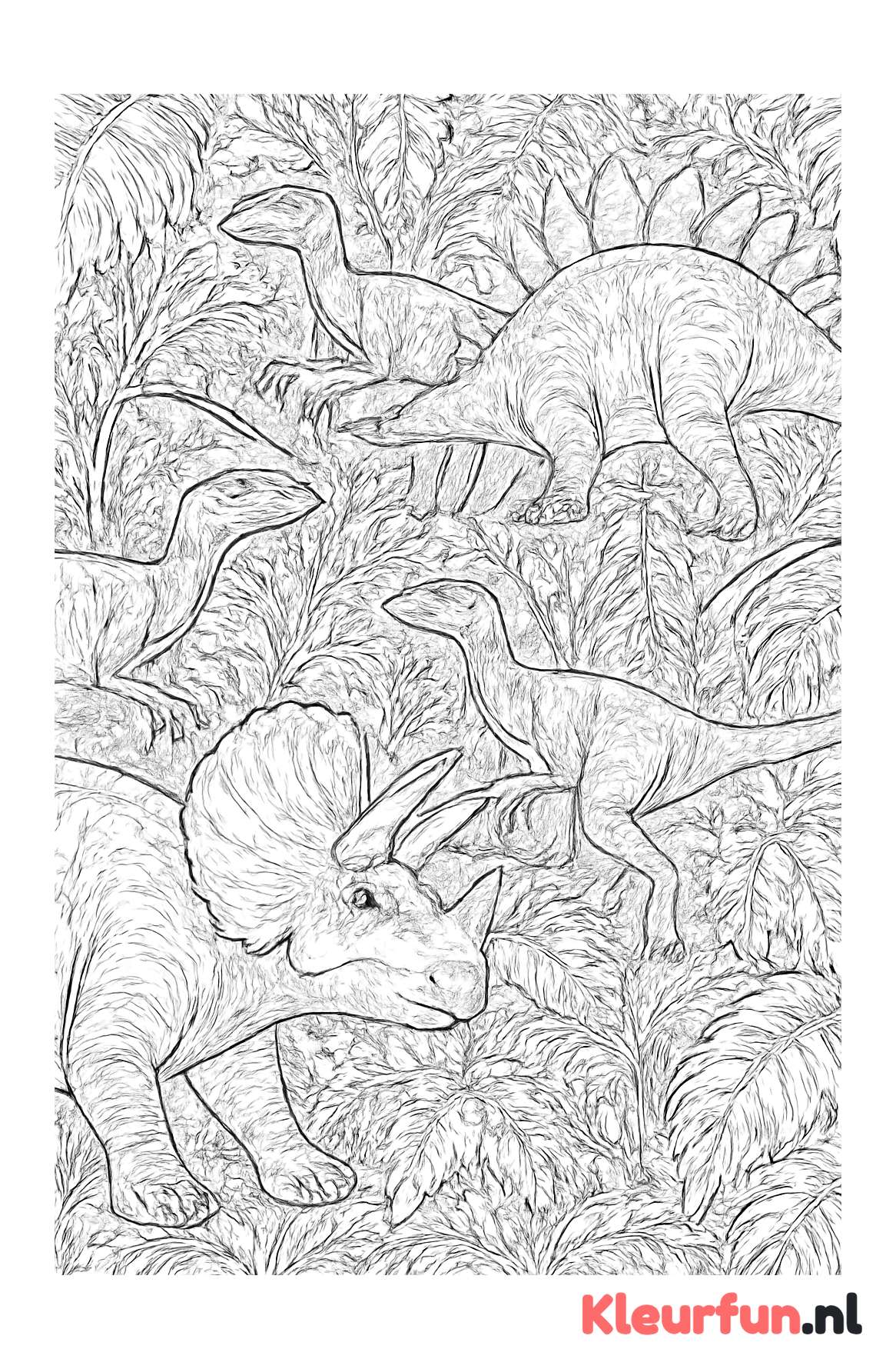 Diverse dinosaurussen in jungle