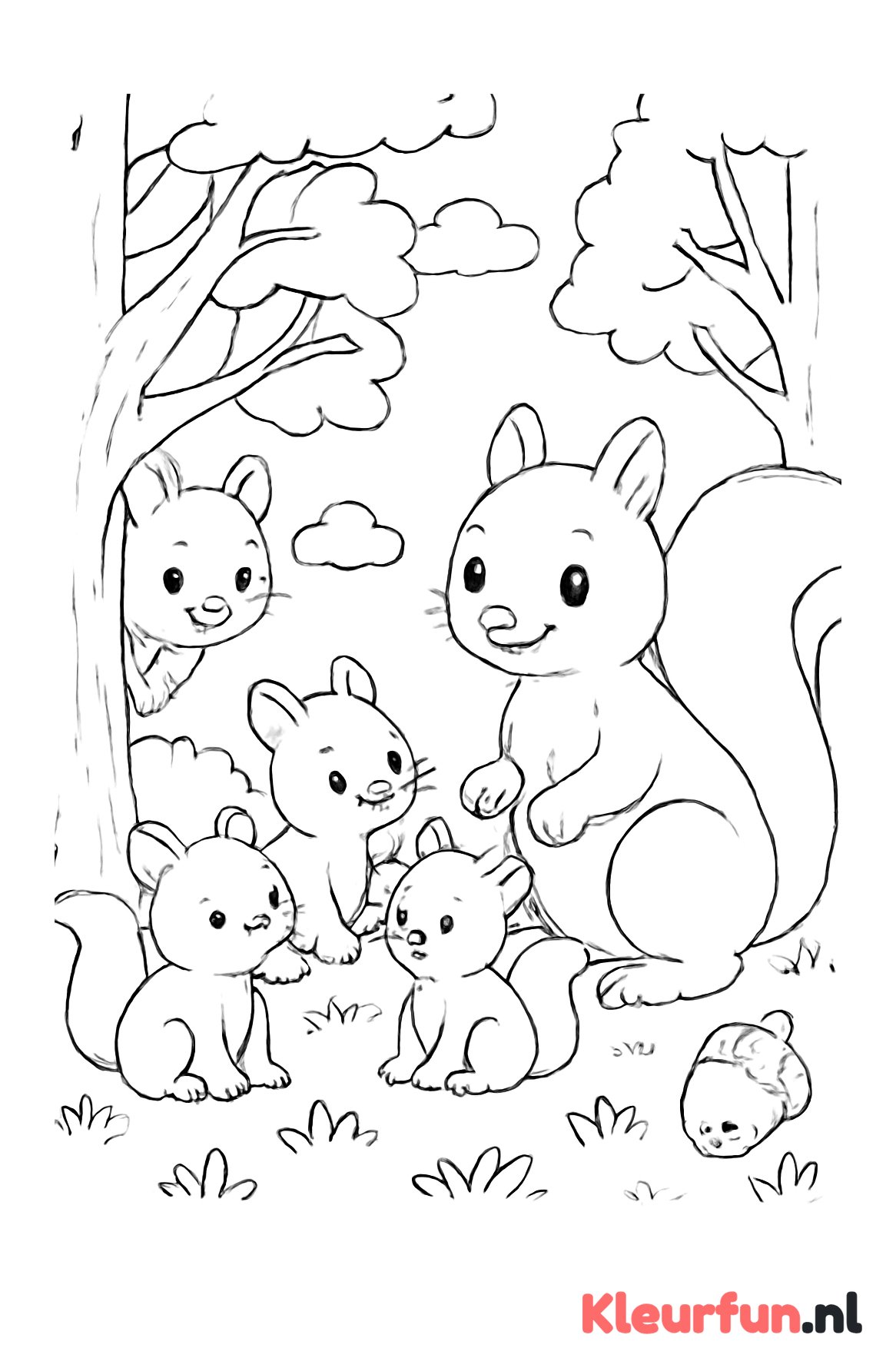 Eekhoornfamilie in het bos