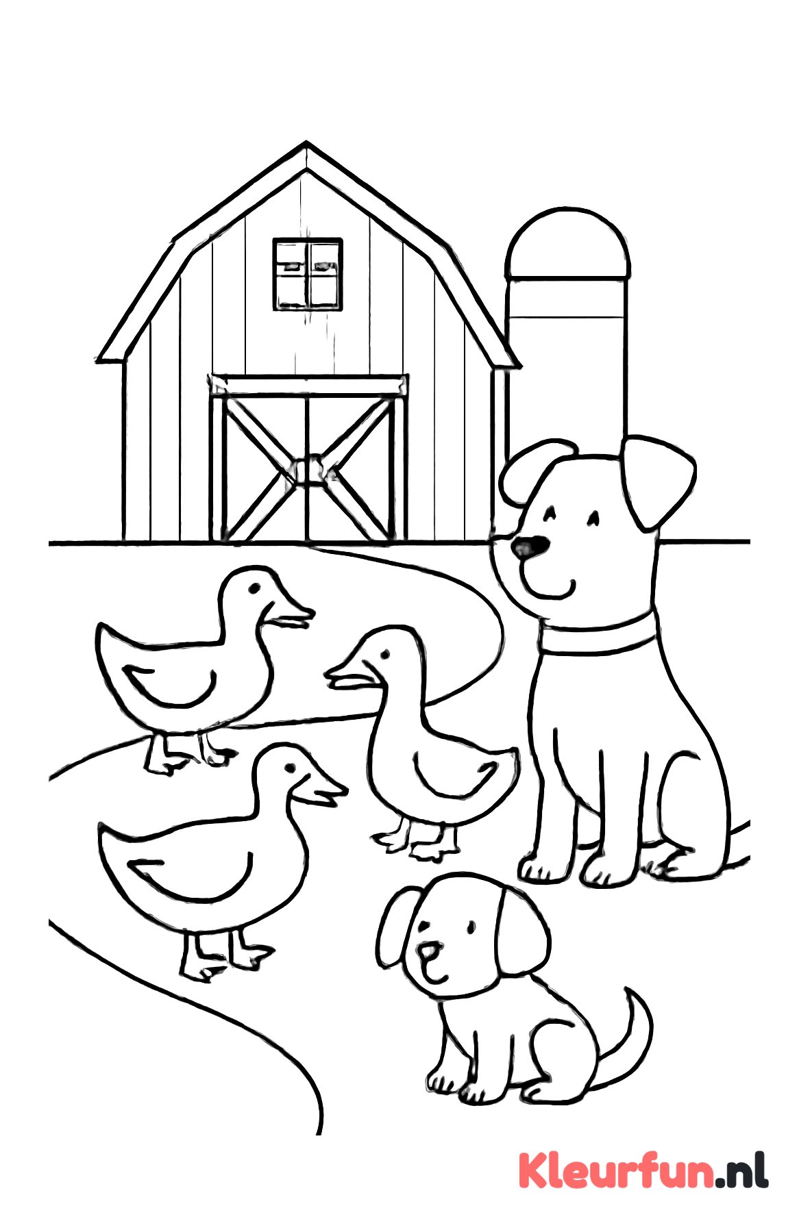 Eenden en honden op de boerderij