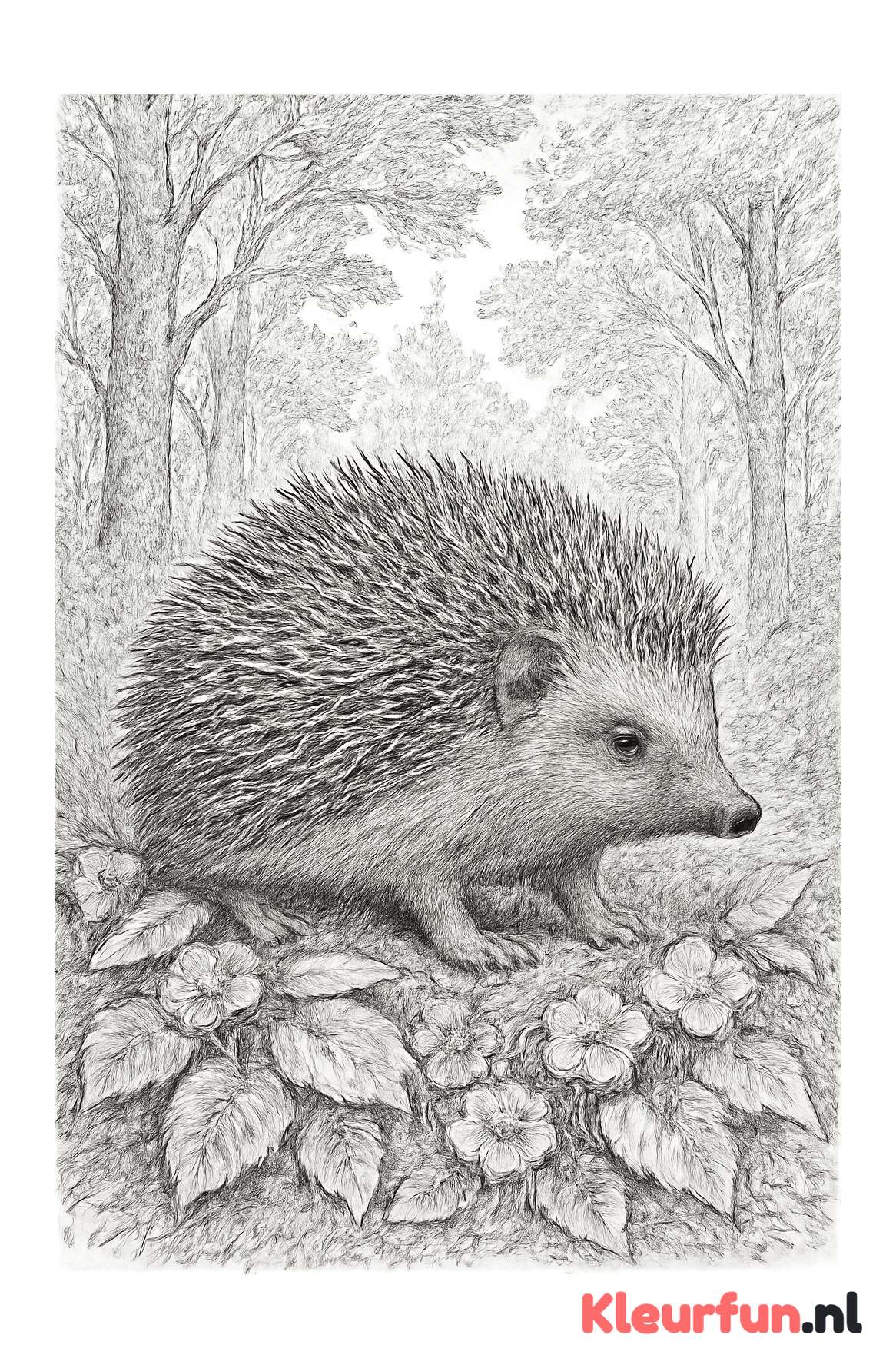 Egel tussen bladeren en bloemen