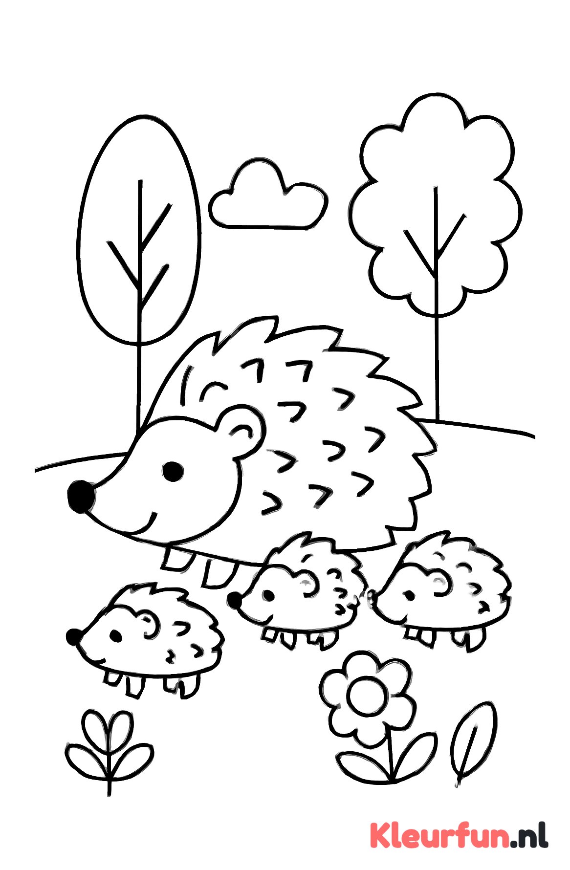 Familie egels in het bos