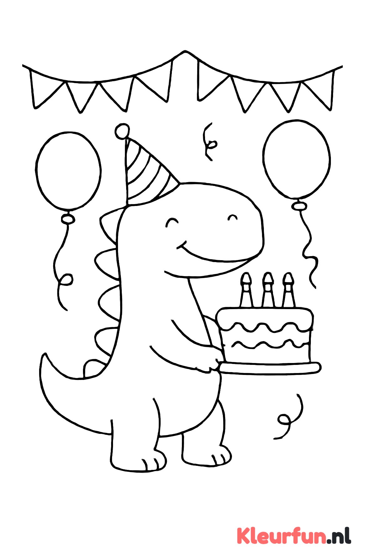 Feestelijke dino met verjaardagstaart