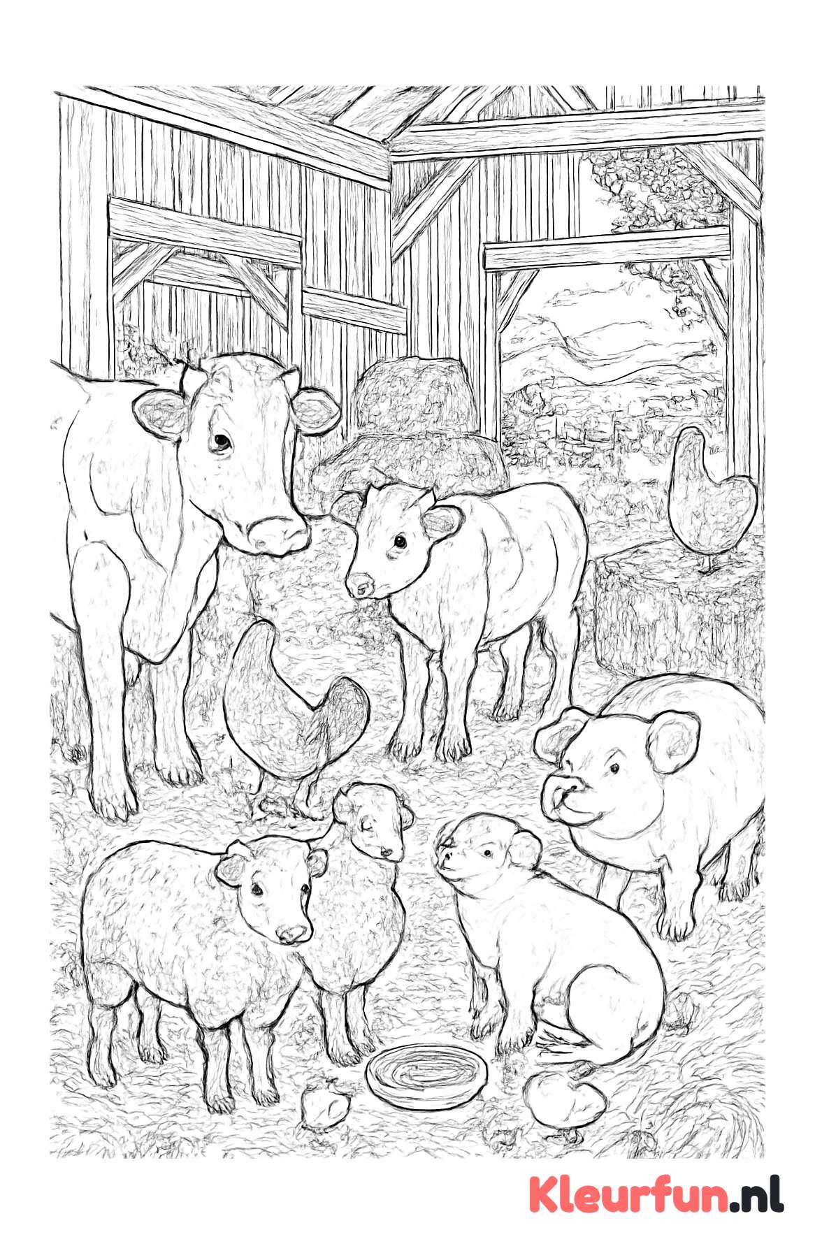 Gedetailleerde boerderijscene met boerderijdieren