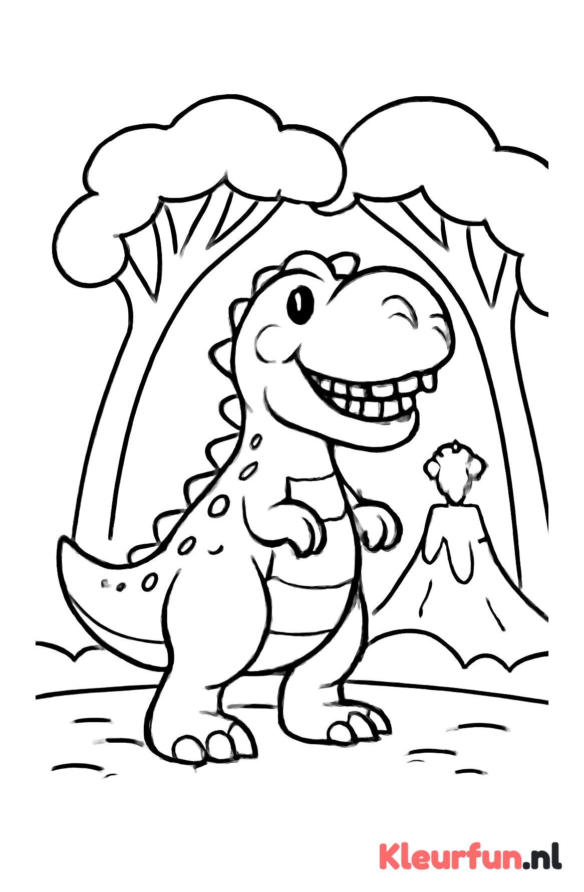 Gigantosaurus bij een vulkaan