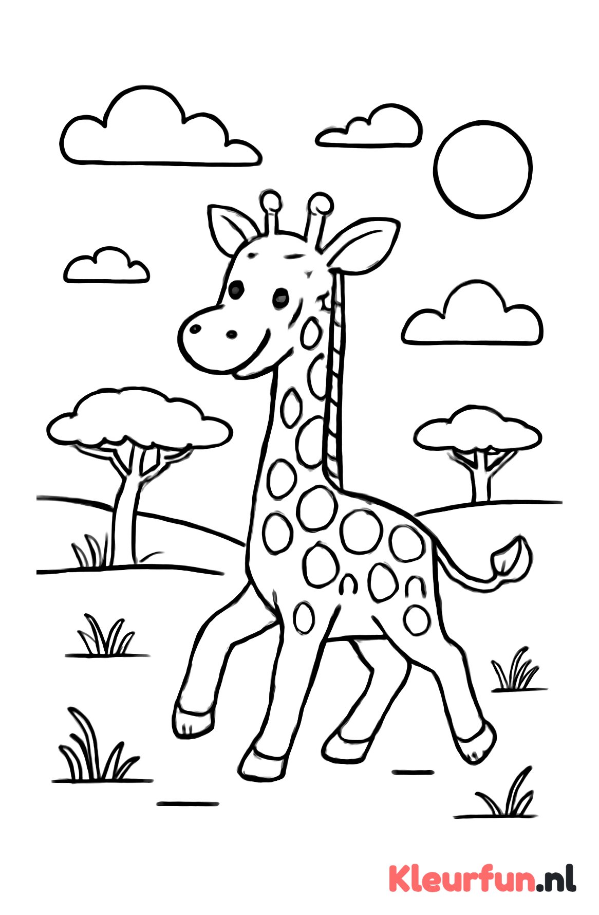Giraffe die loopt over de savanne