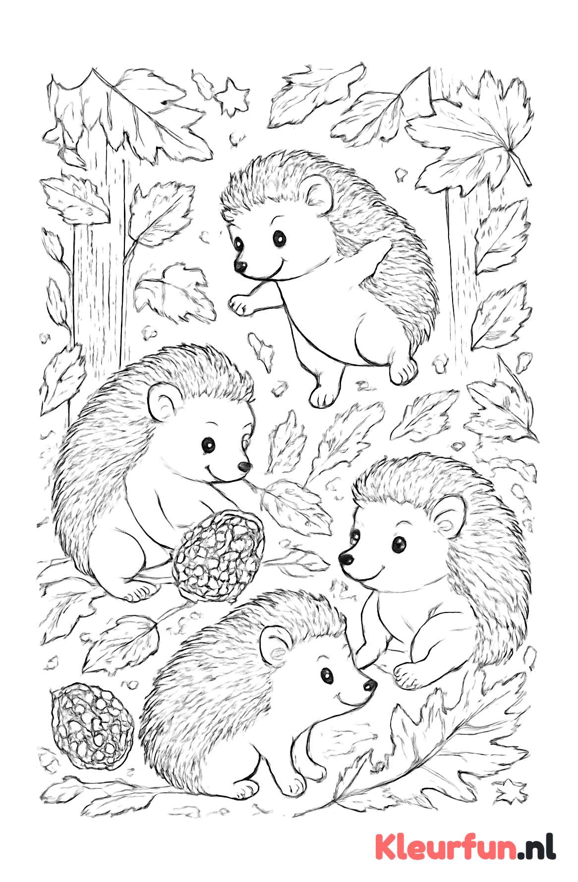 Groep egels in herfstbos
