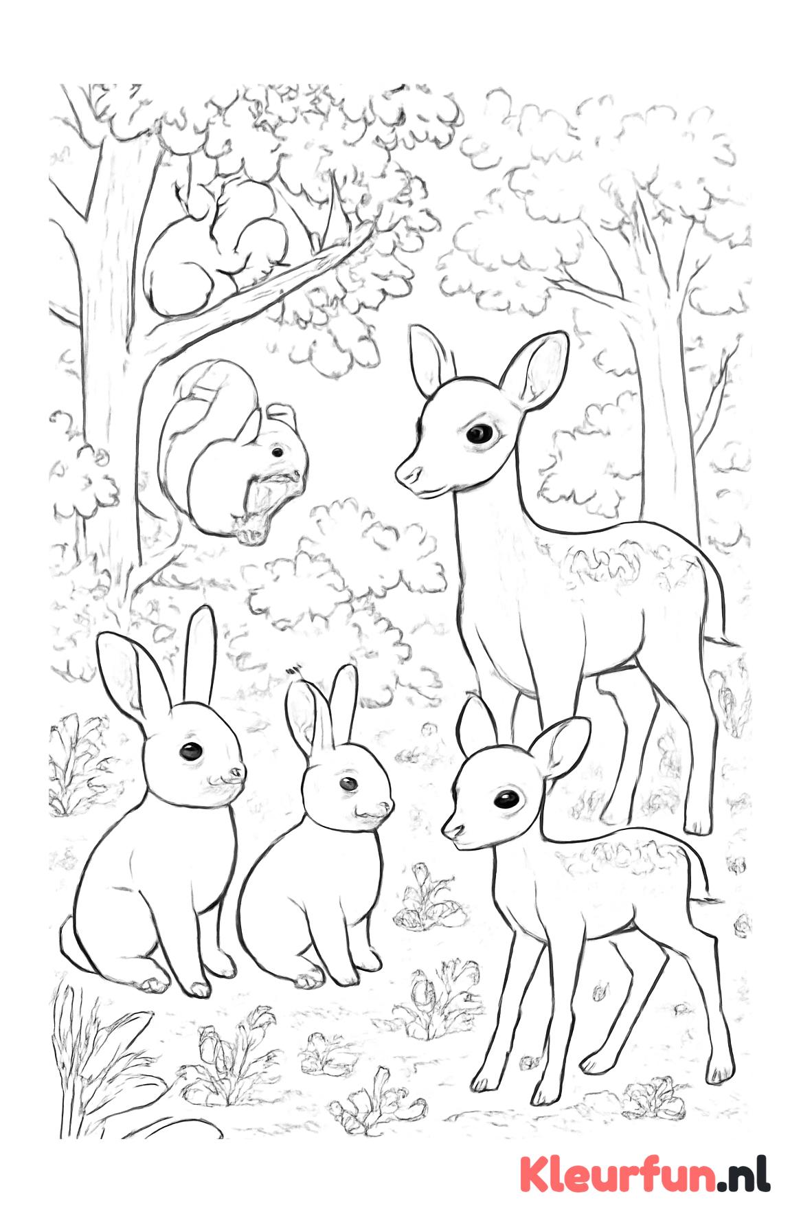 Groep schattige bosdieren in het bos