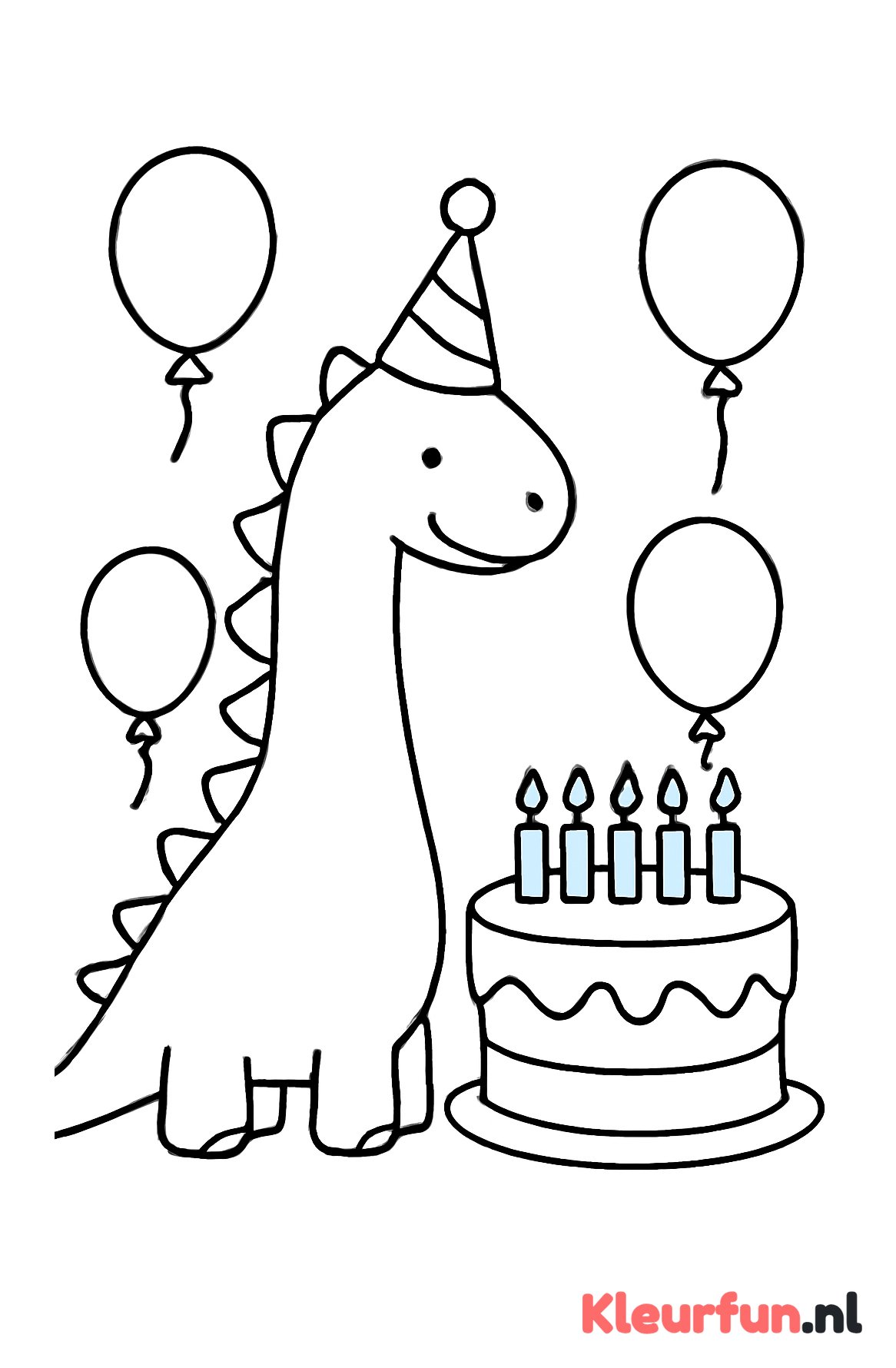 Dino met feesthoed en taart
