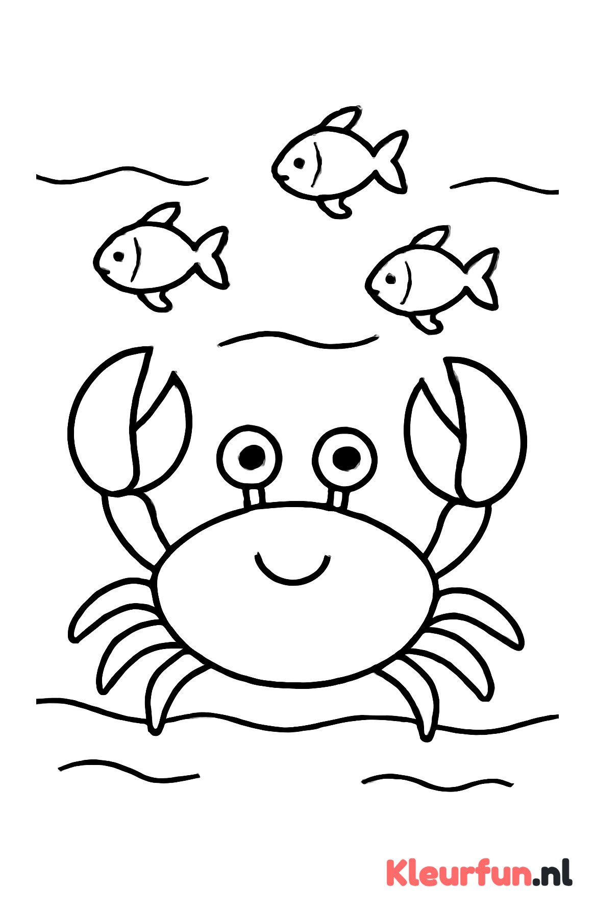 Grote krab en kleine visjes