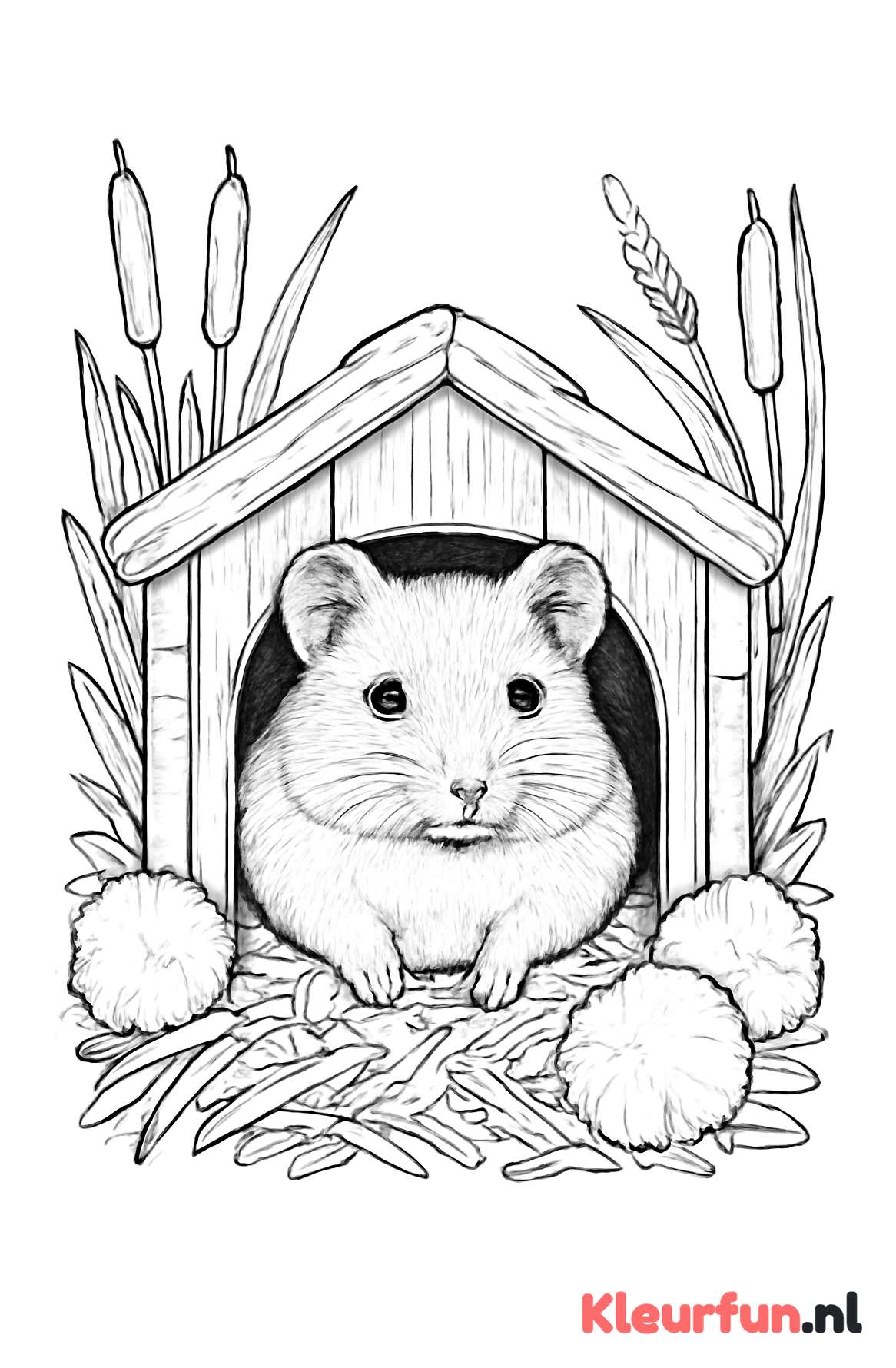 Hamster in houten huisje