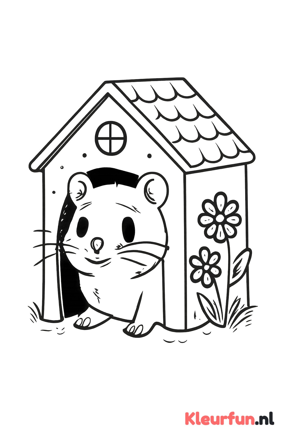 Hamster die uit huisje komt