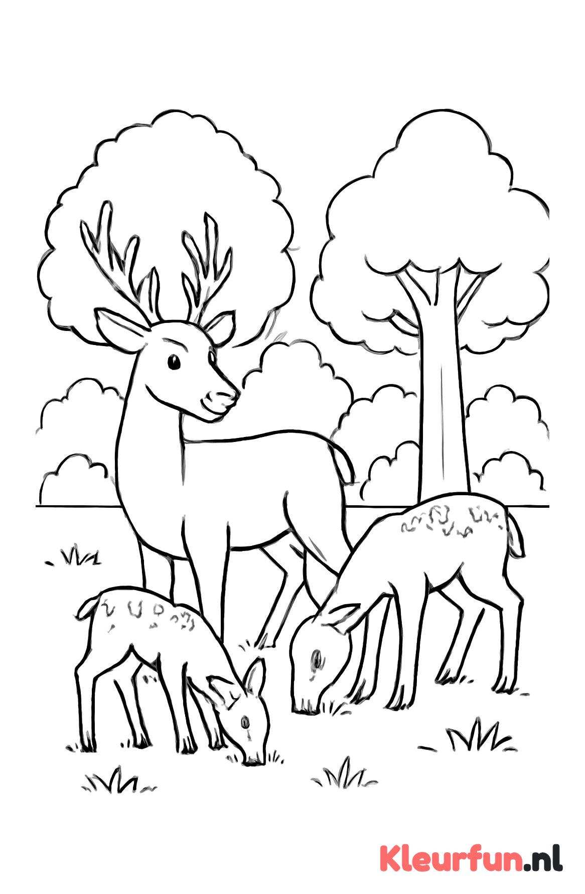Gezin herten in het bos