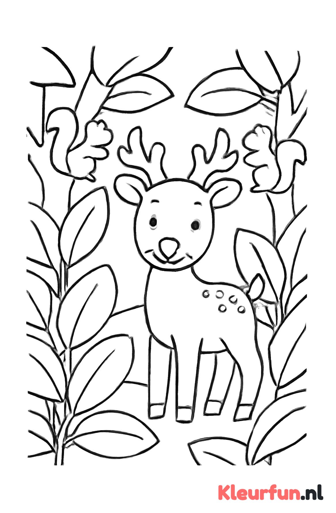 Hert met eekhoorns in het bos