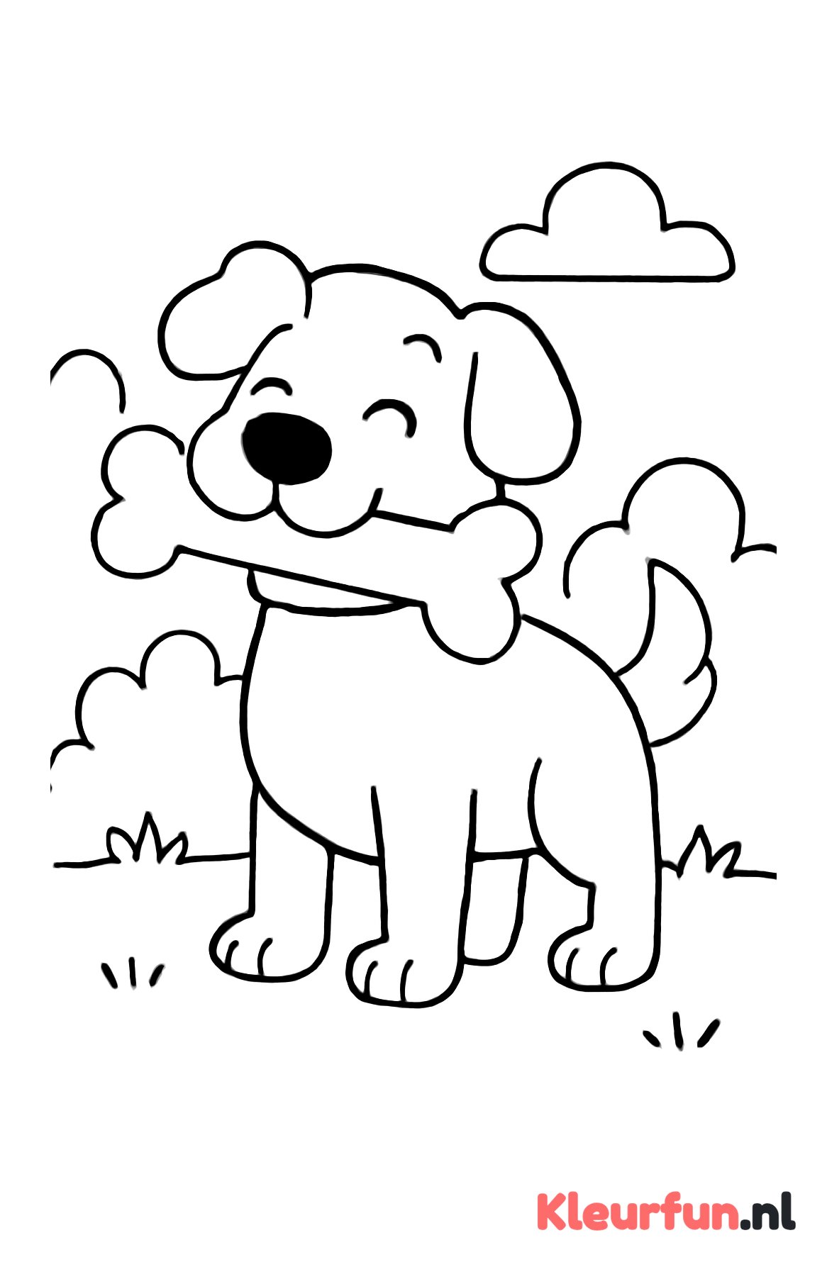 Hond met grote bot in tuin