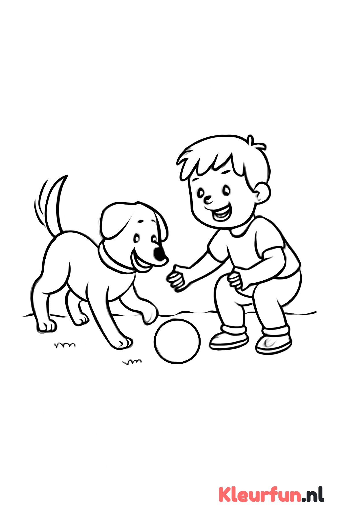 Hond en kind spelen samen