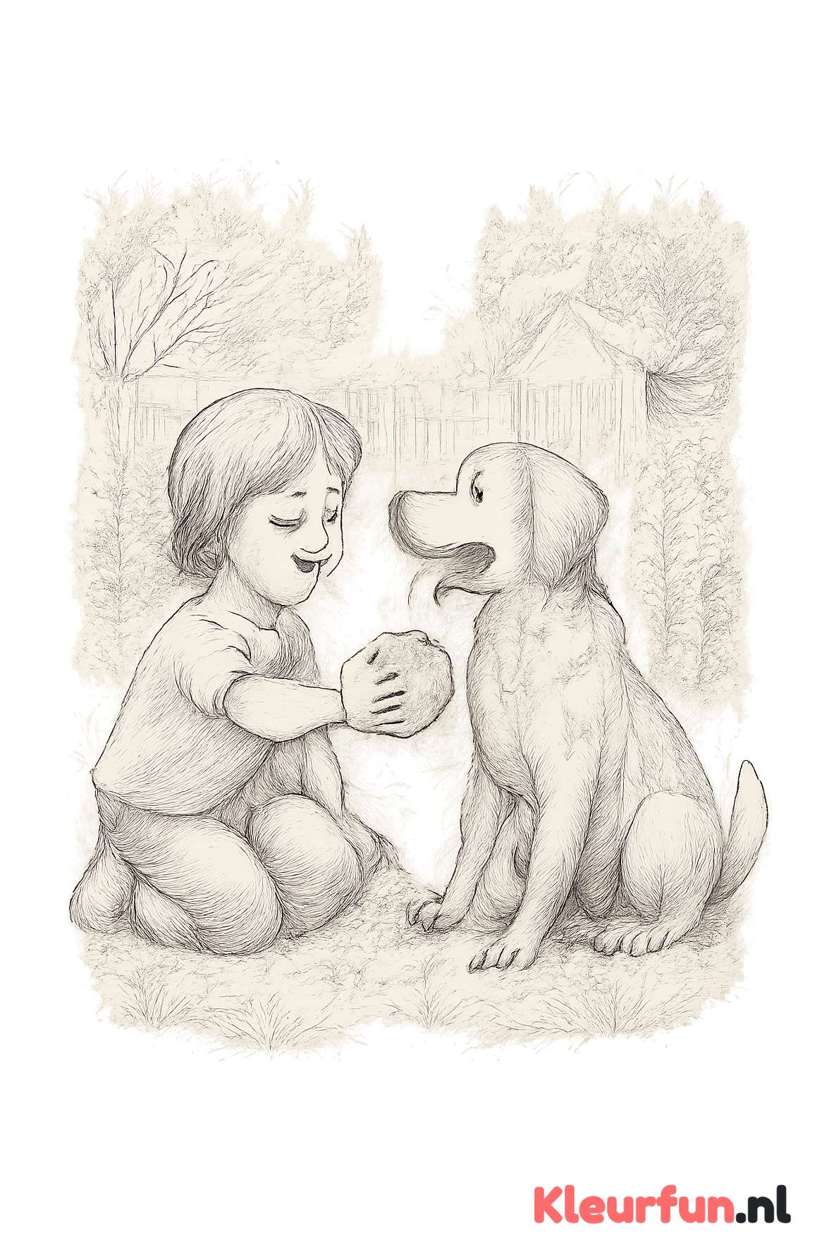 Hond en kind spelen samen