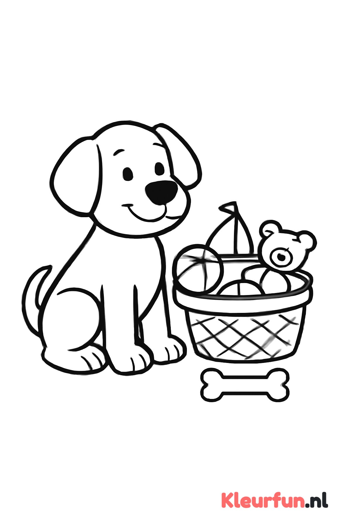 Hond met mand vol speelgoed