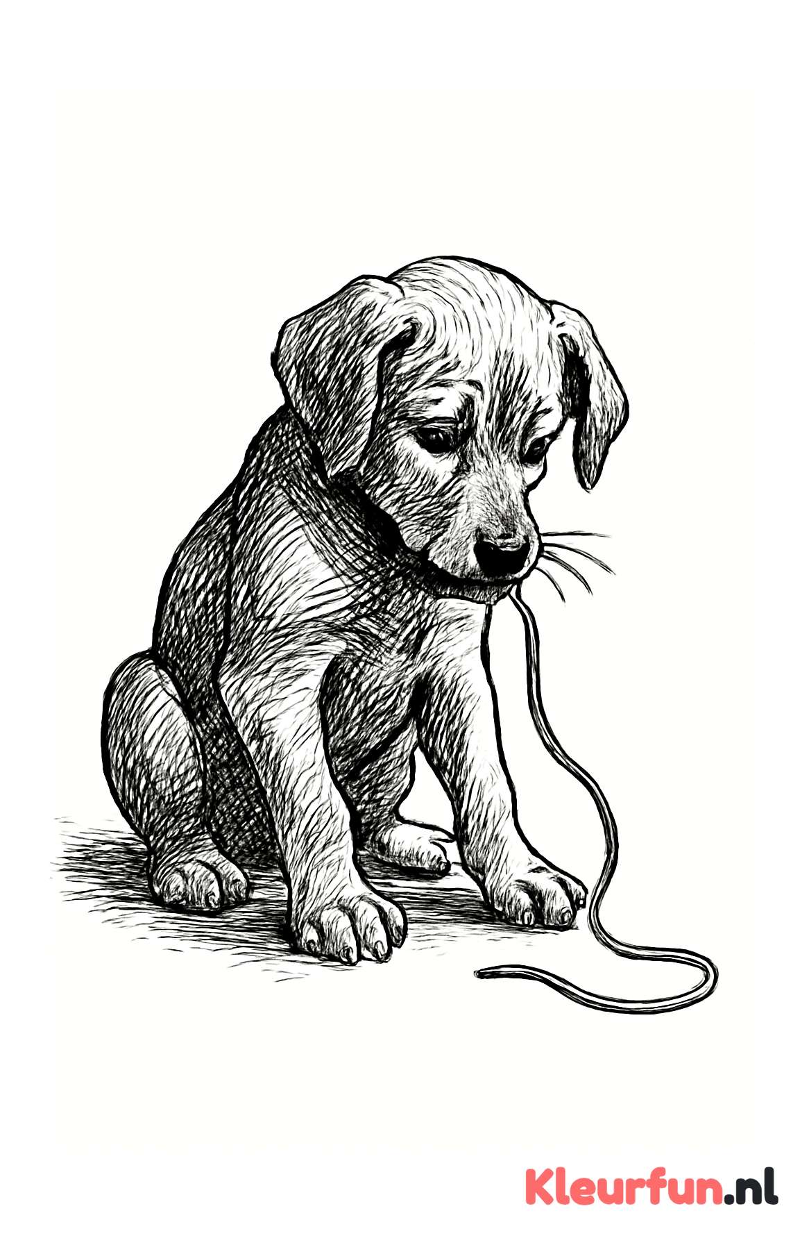 Hond speelt met veter